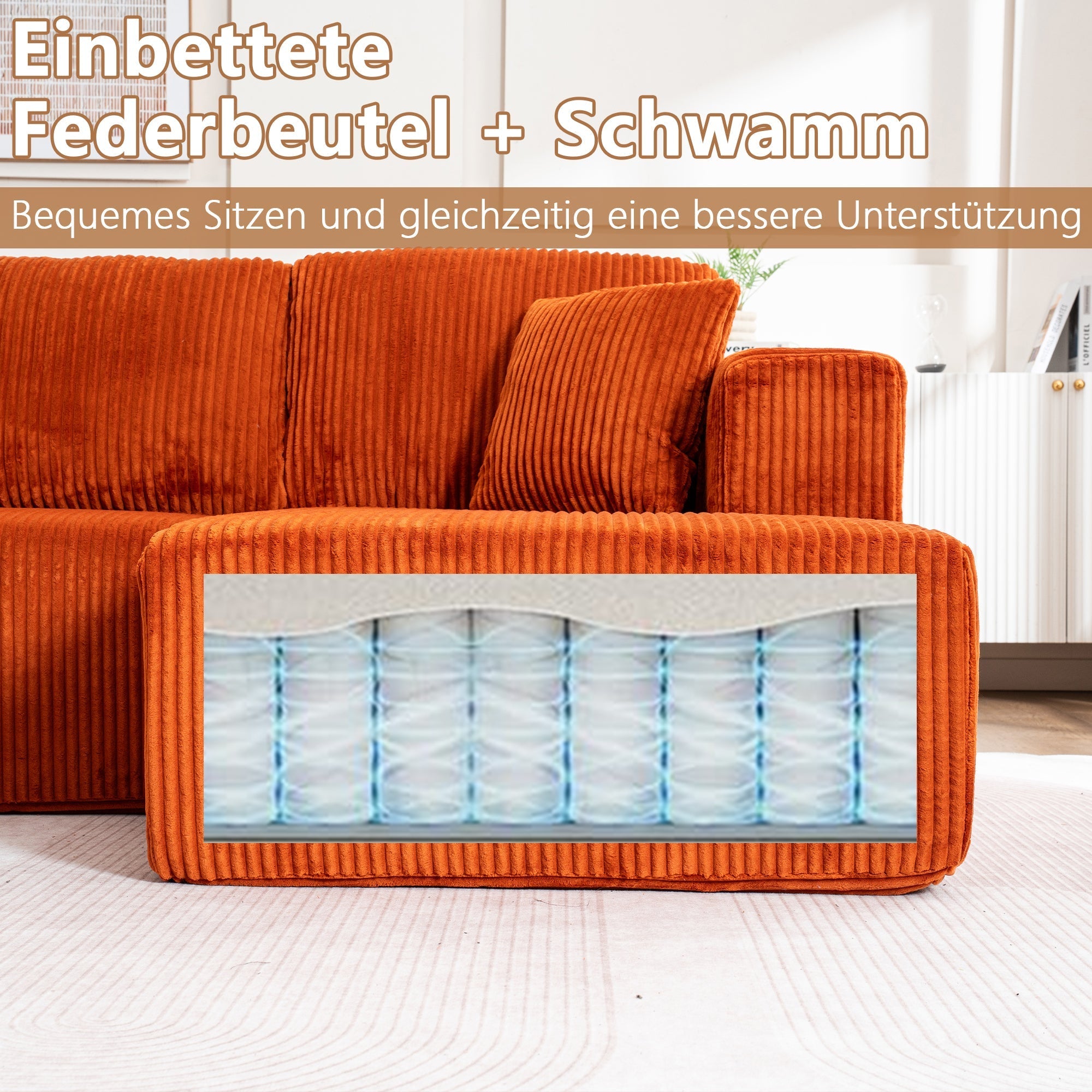 Modern U-Type Leisure Sofa with Modular Non-Assemblable Design and Lounge Chairs, Lamp Fabric