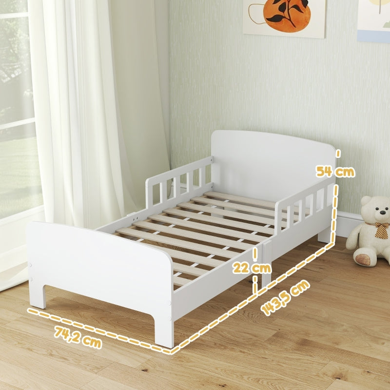 Children's Bed with Safety Rails, Toddler Bed for 3-8 Years, MDF White