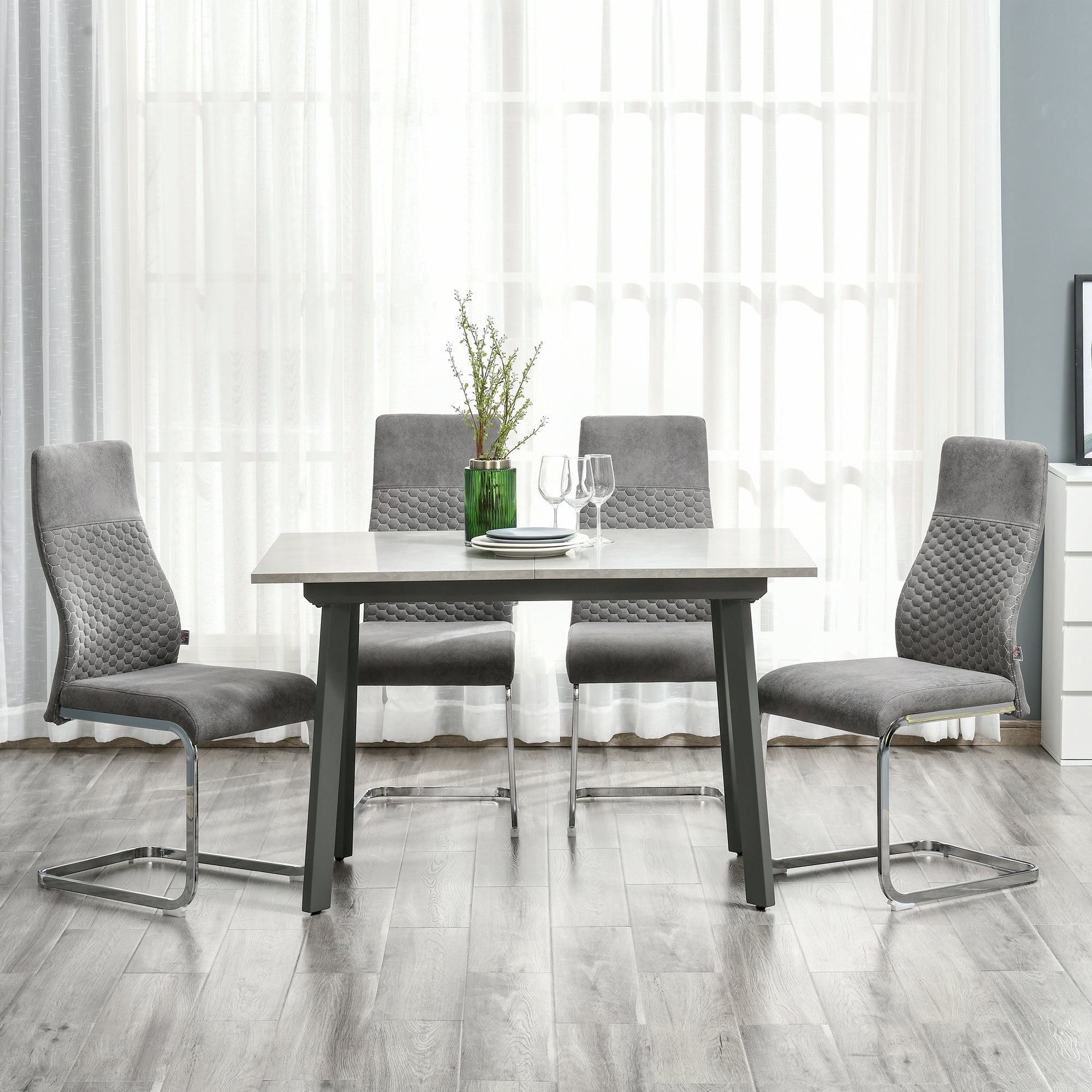 Dining Chairs, Set of 4 Kitchen Chairs with Backrest, Velvet-Touch Grey