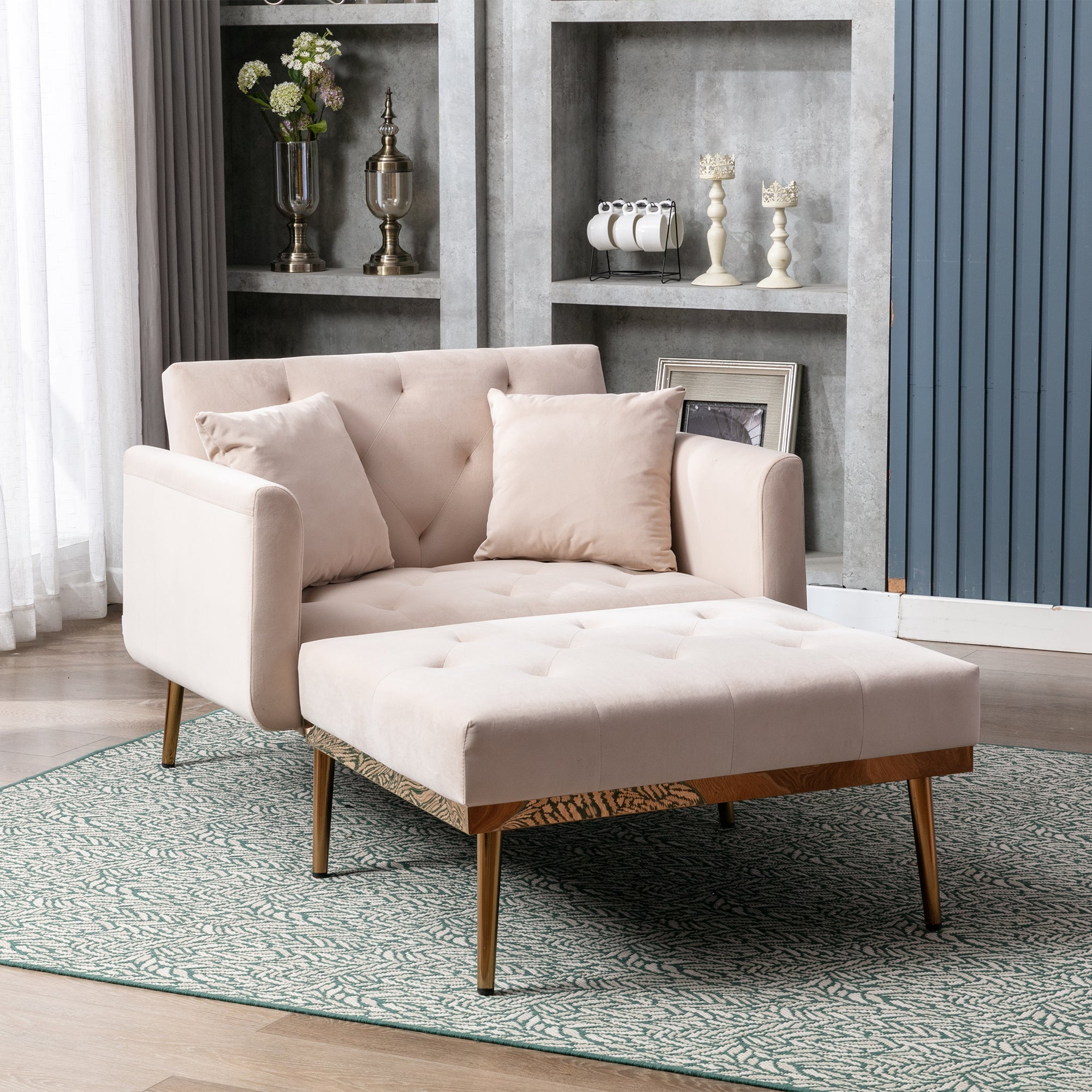 Armchair, Adjustable Backrest Recliner Folding Sofa, Beige