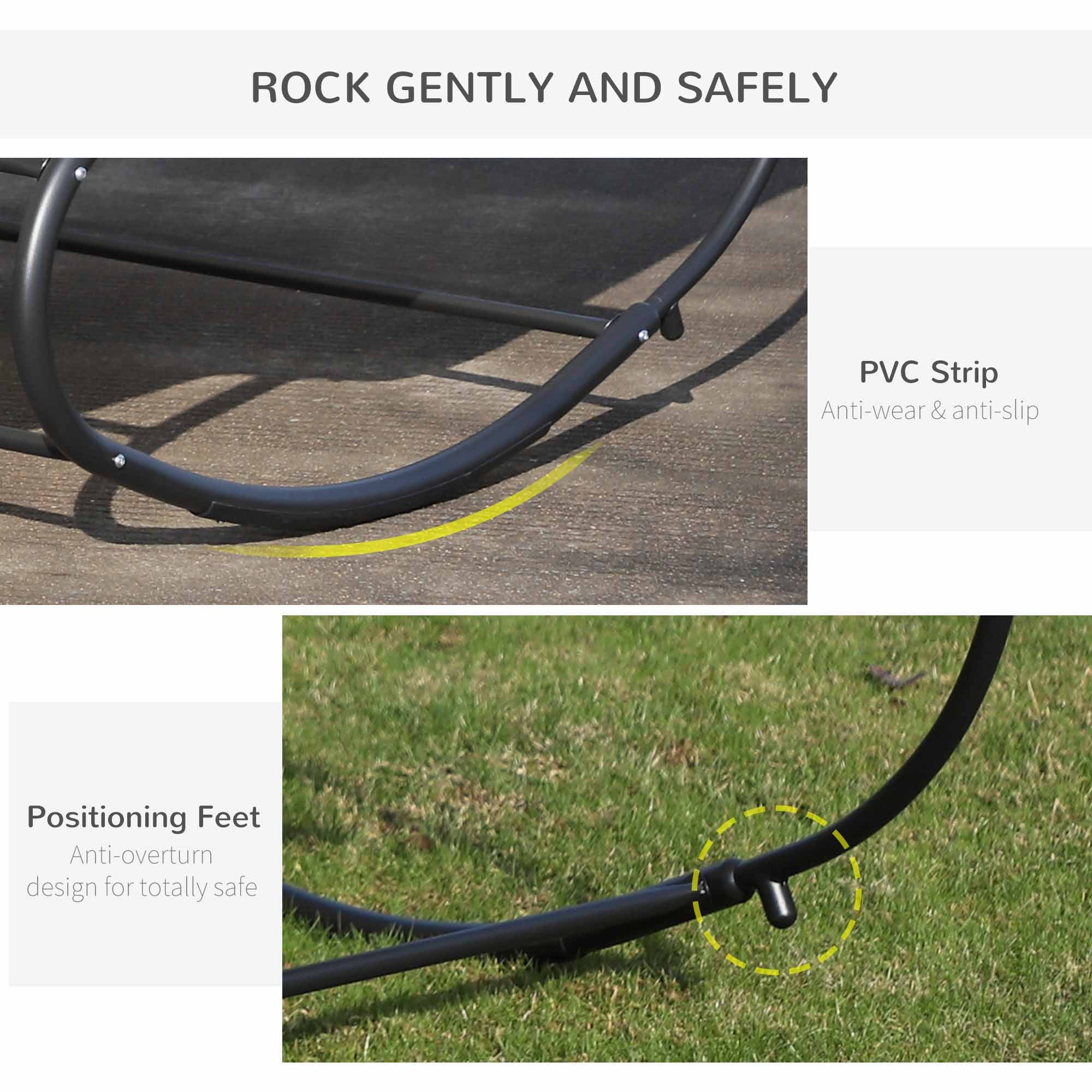 Double Sun Lounger Rocking Daybed with Armrest and Headrest Pillow, Beige