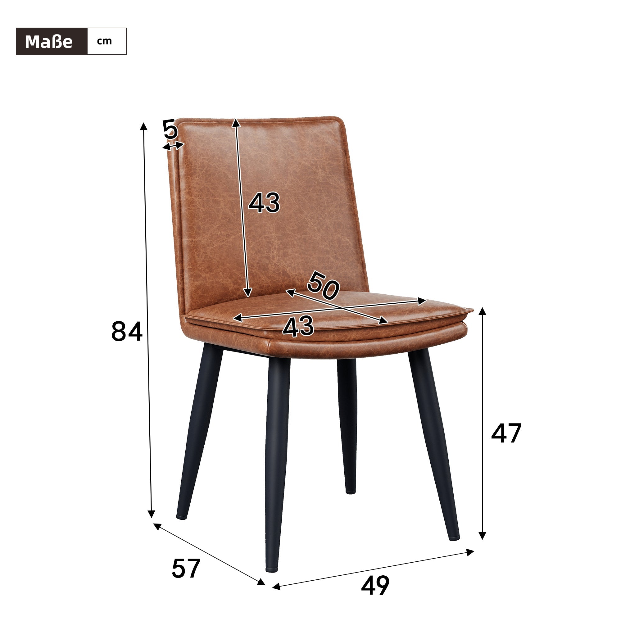 2 Dining Chairs PU Leather Double Cushion Modern - Brown