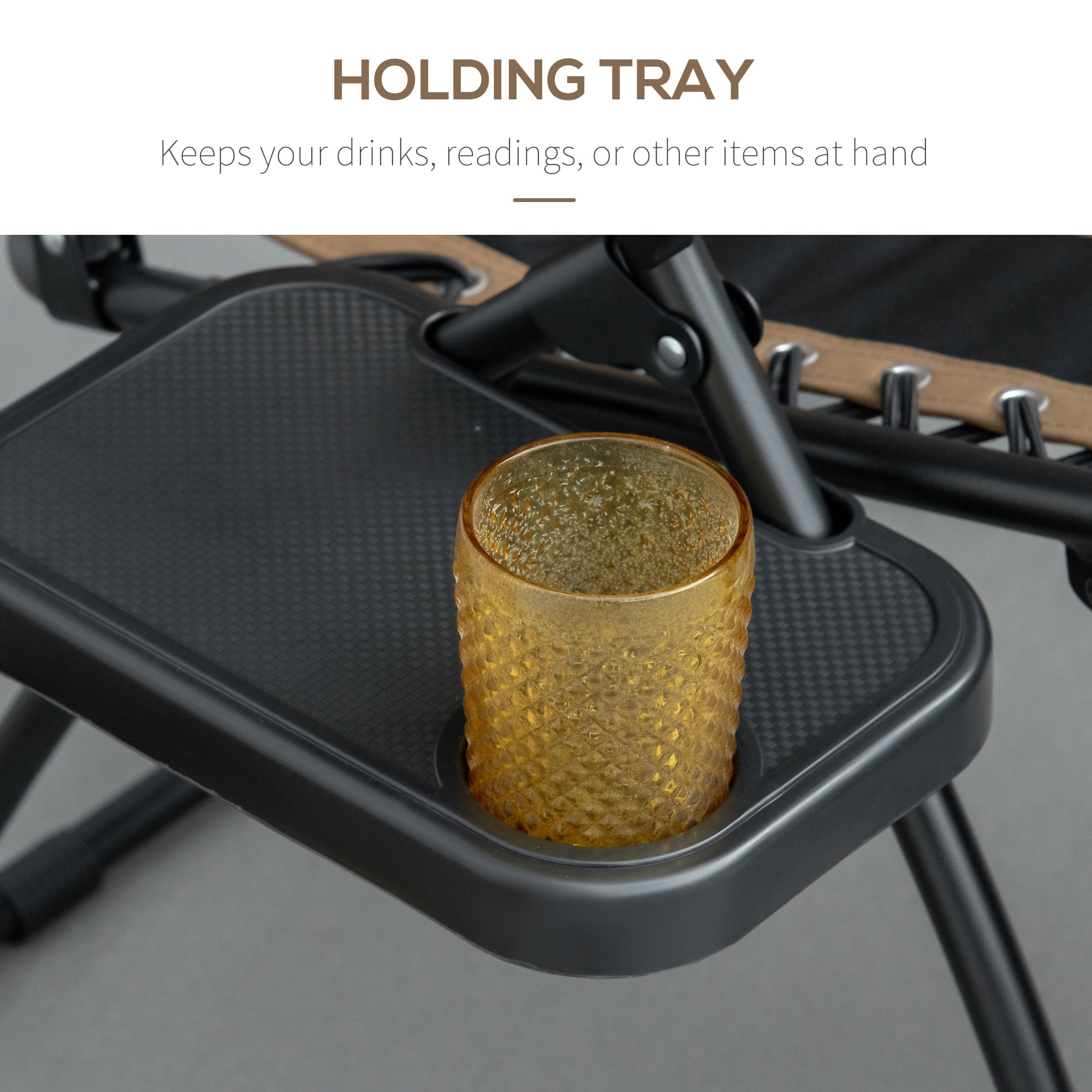 Zero Gravity Lounger Chair, Folding Reclining with Shade Cover, Padded Seat, Cup Holder, Coffee