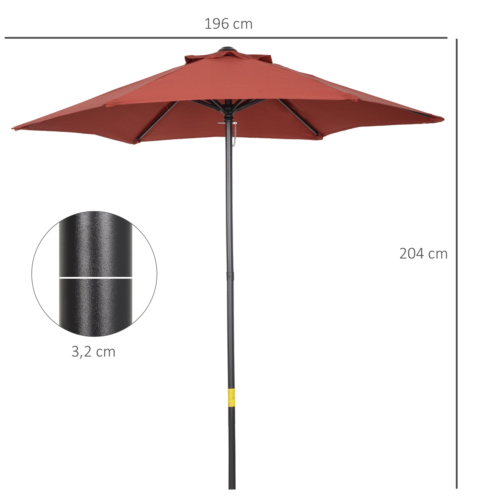 Parasol Ø196 cm Rotating Tilt Windproof Hexagonal Wine Red