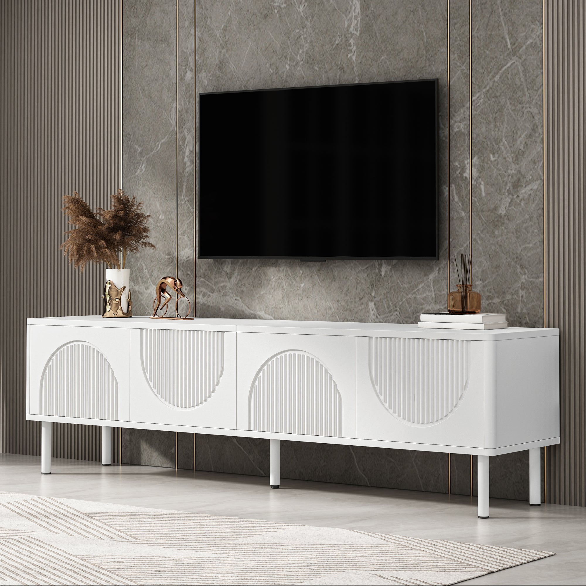 Modern 180cm TV Stand with Storage and Cable Management, White Matte