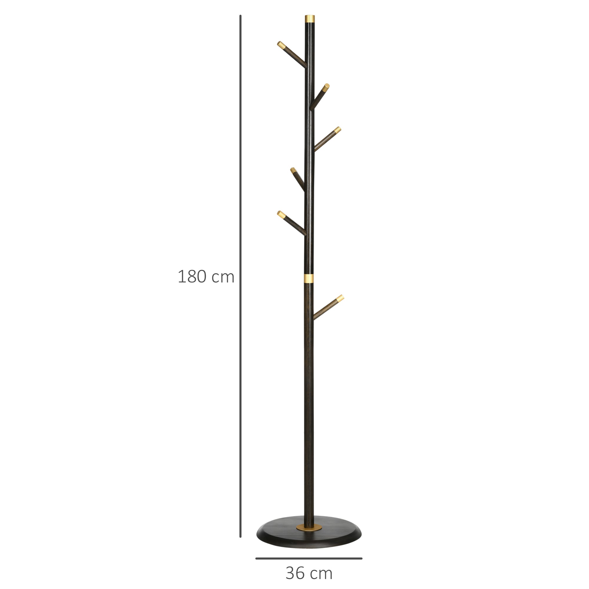 Coat Rack, 6 Hooks, Freestanding, Walnut