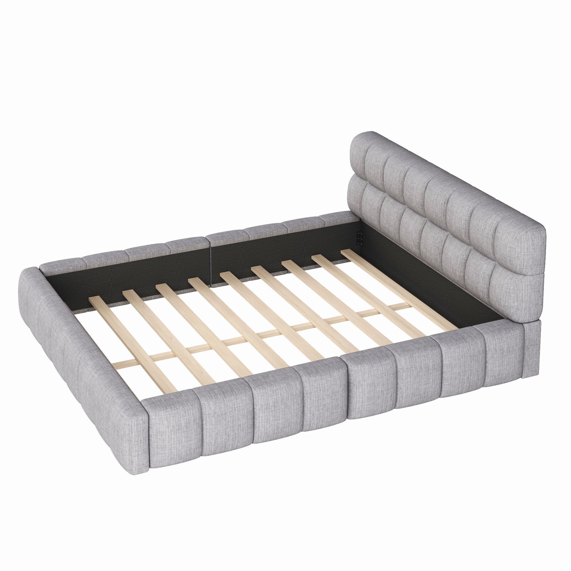 Upholstered Bed 140x200cm Double with Soft Backrest, Linen Grey