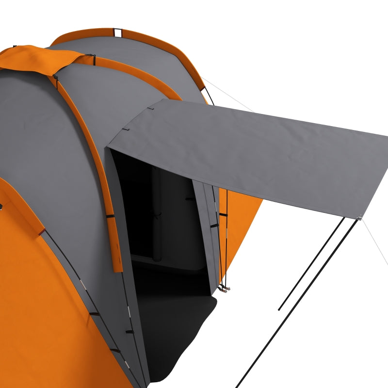 Large Camping Tent Tunnel Tent, 2 Bedroom Living Area, 4-6 Man, Waterproof, Orange