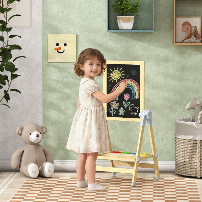 Children's Easel Double-Sided Whiteboard Chalkboard Height-Adjustable Paper Roll Natural