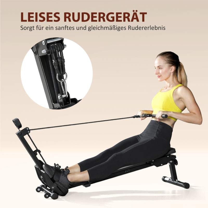 Rowing Machine with LCD Monitor and 150 kg Capacity, Steel Black