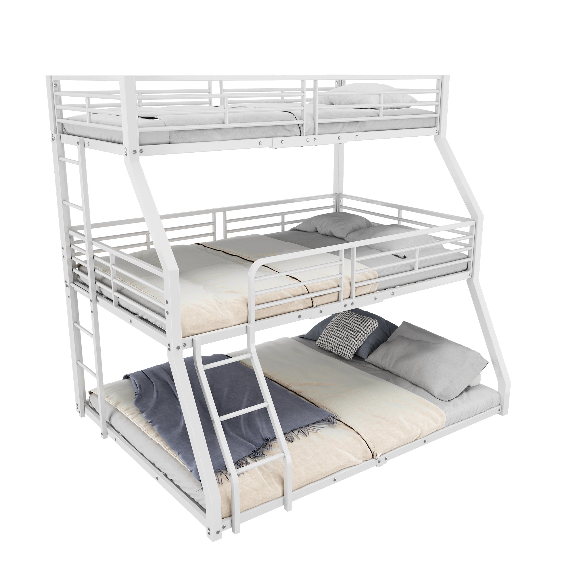 Triple Bunk Bed Metal Frame Multi-Size - White
