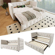 Daybed Sofa Bed with USB & Type C Charging Station, 3FT Single with Pull-out Trundle, Velvet Beige