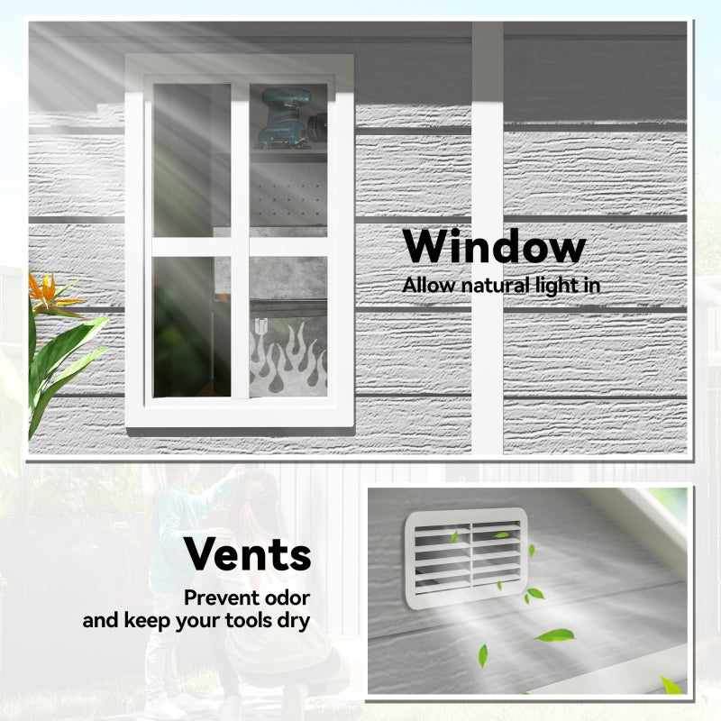 6 x 5ft Garden Shed with Floor, Window, Lockable Doors, Plastic Resin, Dark Grey