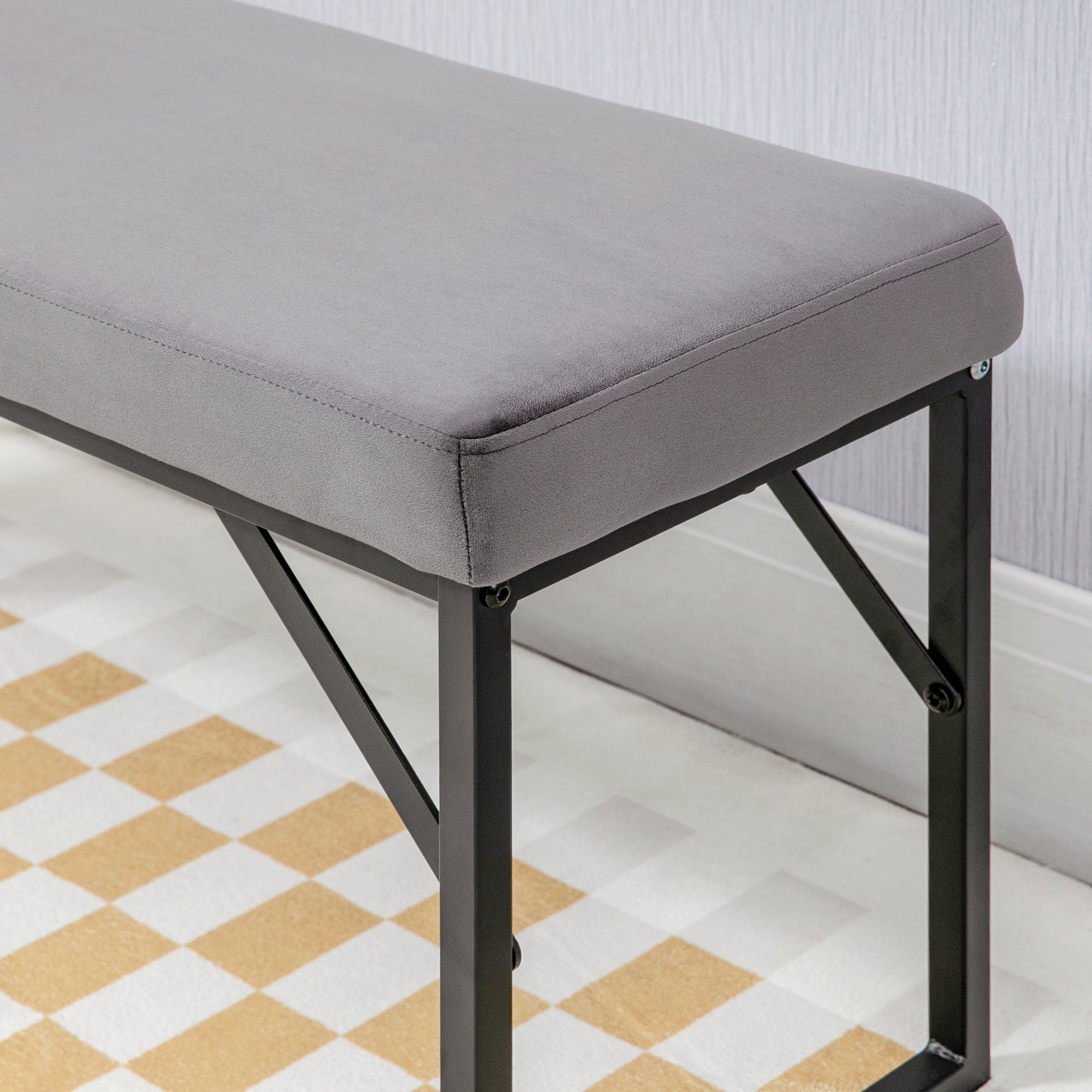 Upholstered Bench Bed/Dressing/Hallway Bench for Living Room & Bedroom, Velvet Look Dark Grey