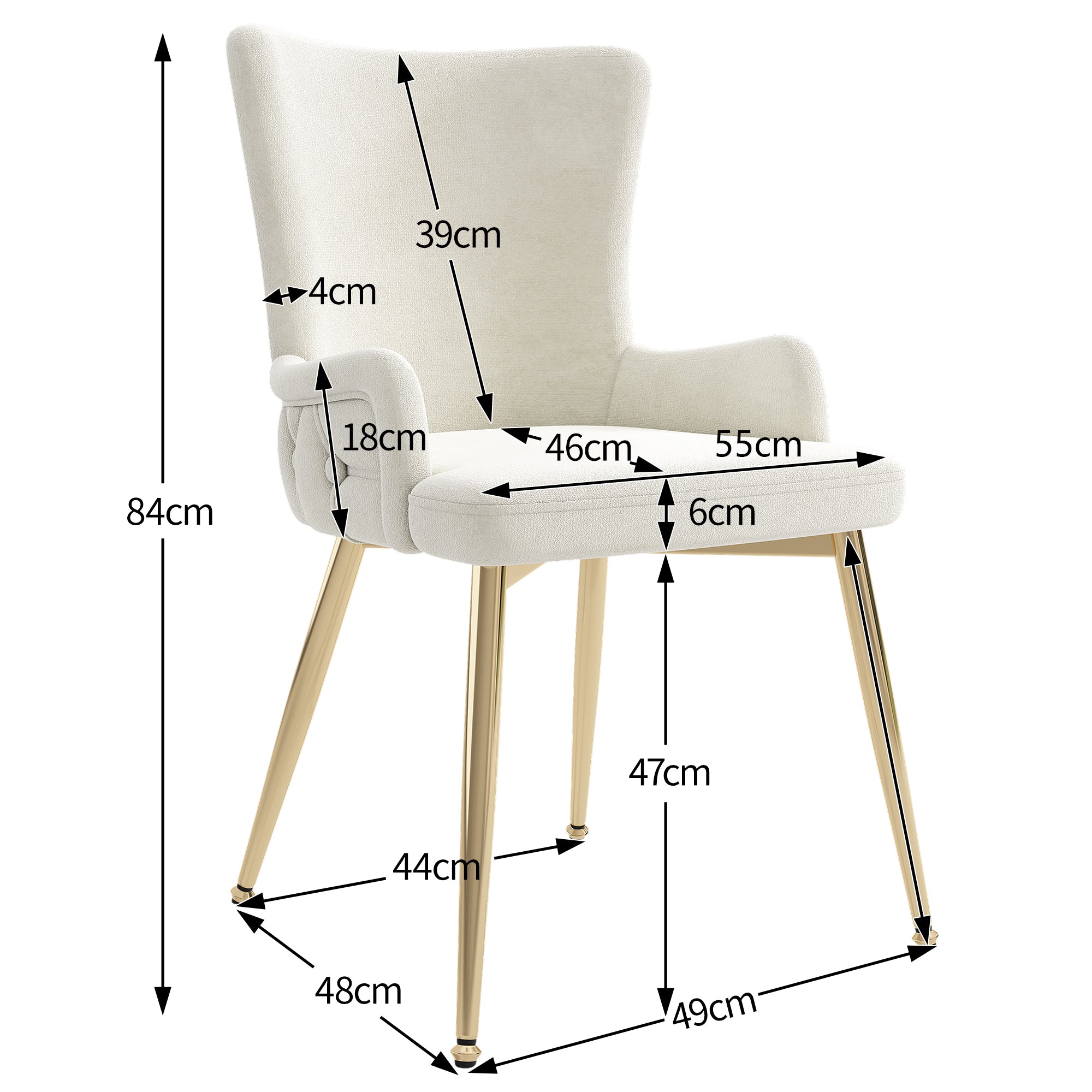 Velvet Dining Chair, Set of 2, Luxurious Lounge Chair with Gold Metal Legs, Beige