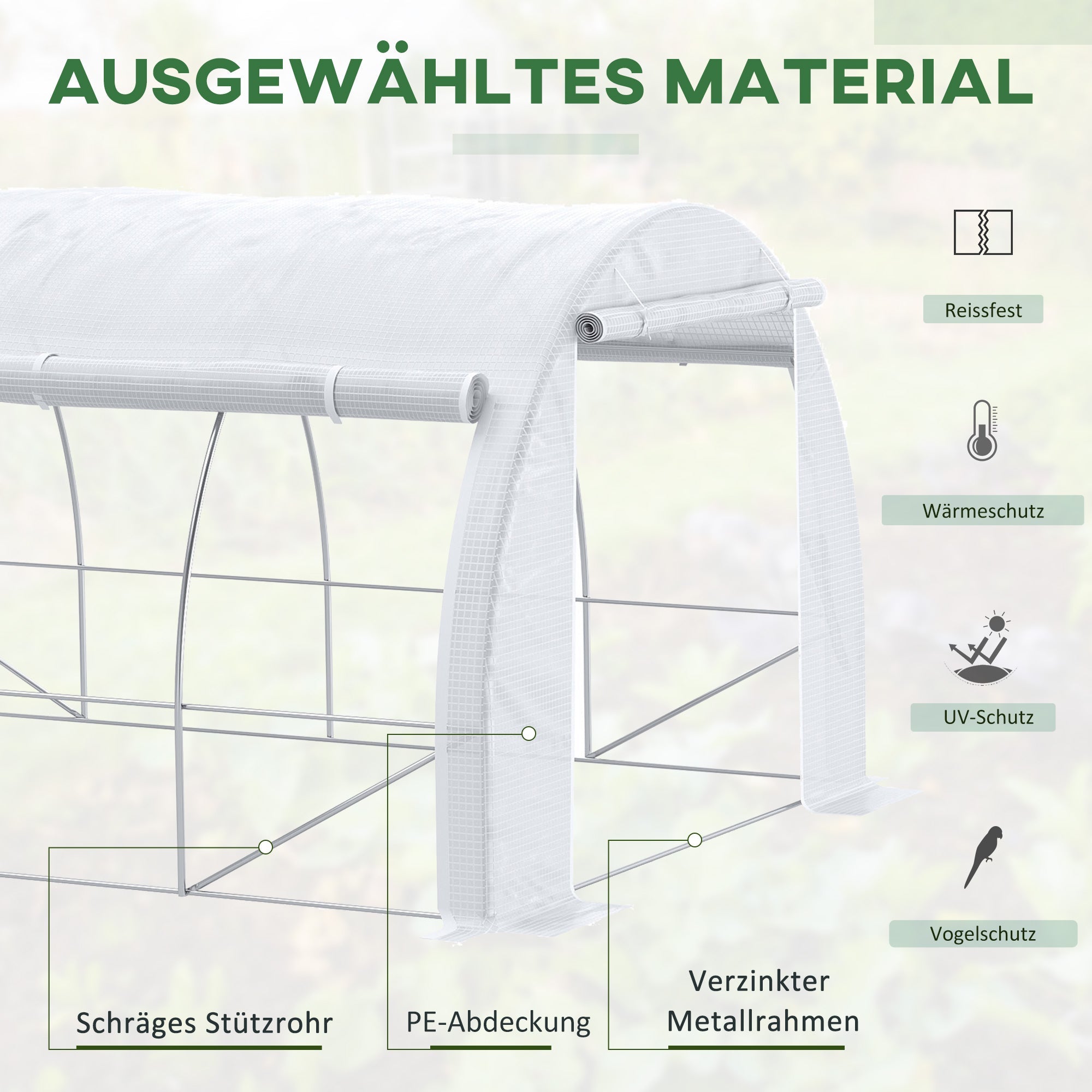 Greenhouse Foil 3.97 x 3.02 x 2m UV Protection Windproof Steel White
