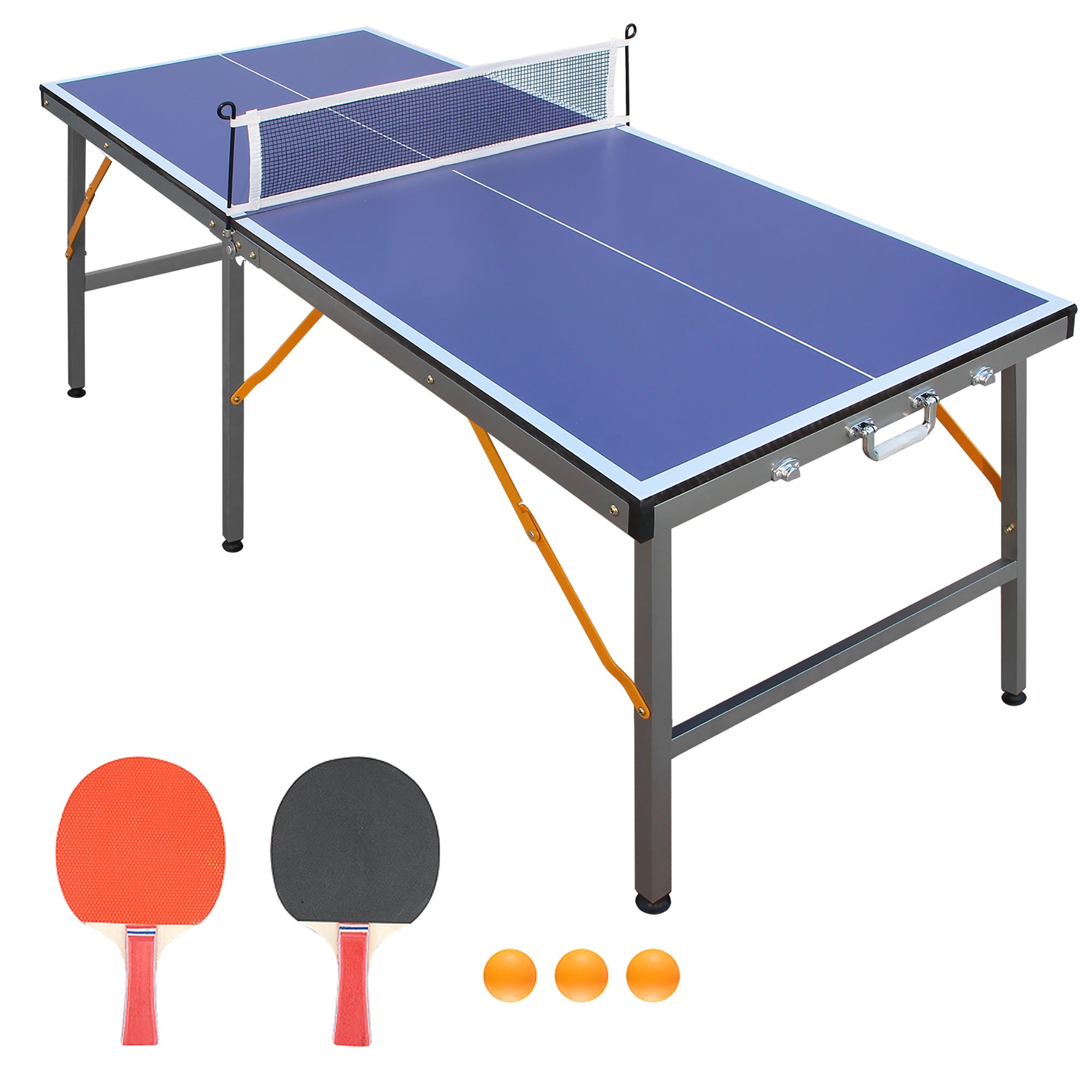 Foldable Ping Pong Table with Net & Paddles Set, Indoor/Outdoor, Blue