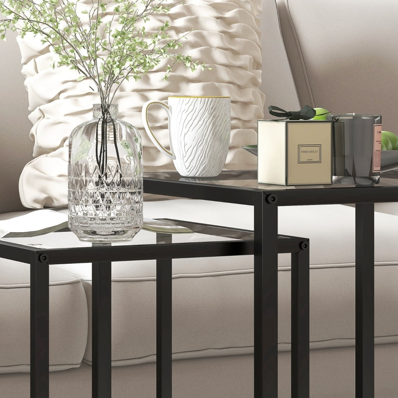 Set of 2 Stackable Side Tables Modern Steel Legs Black