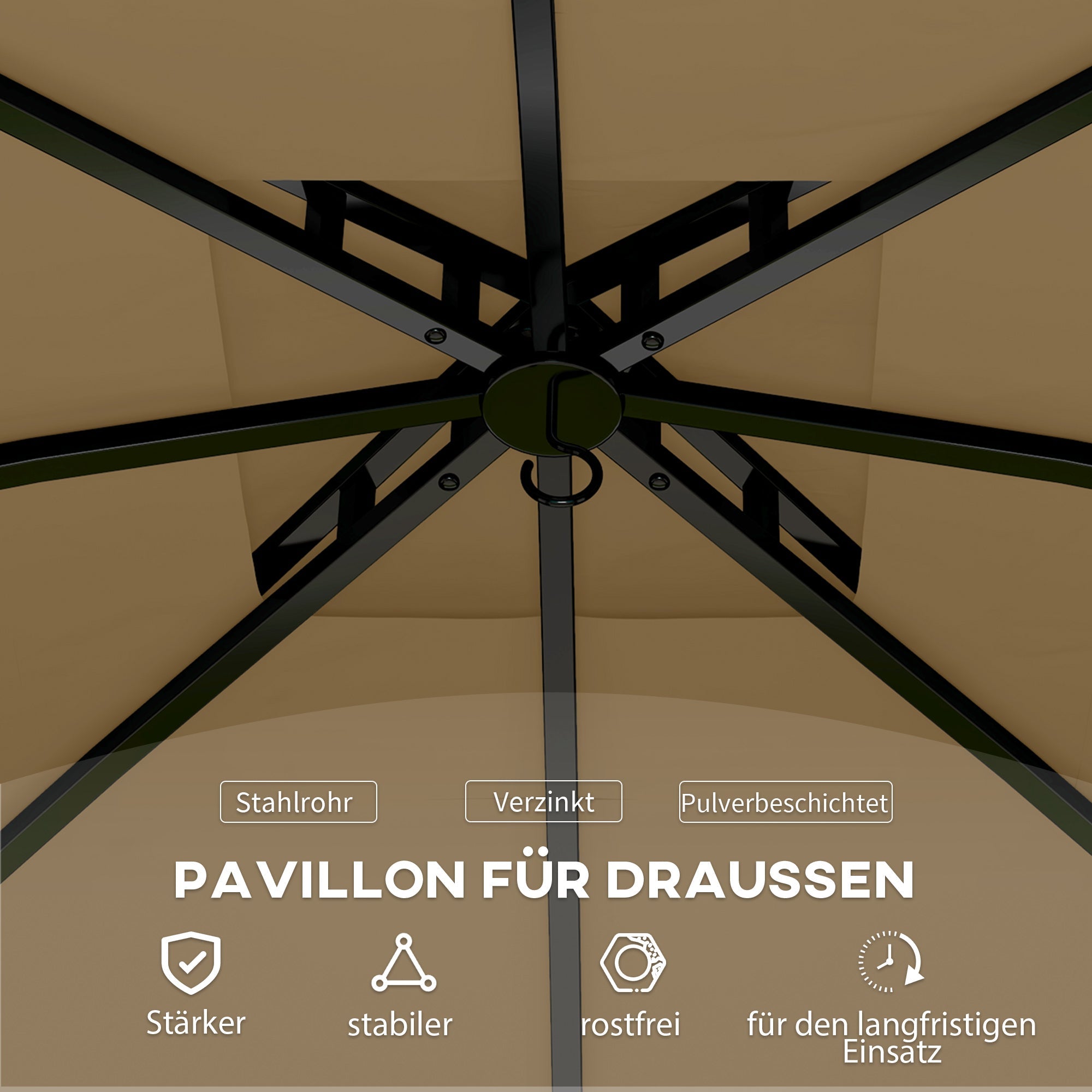 Gazebo 3.4x3.4m Water-Repellent UV Protection, Beige Metal