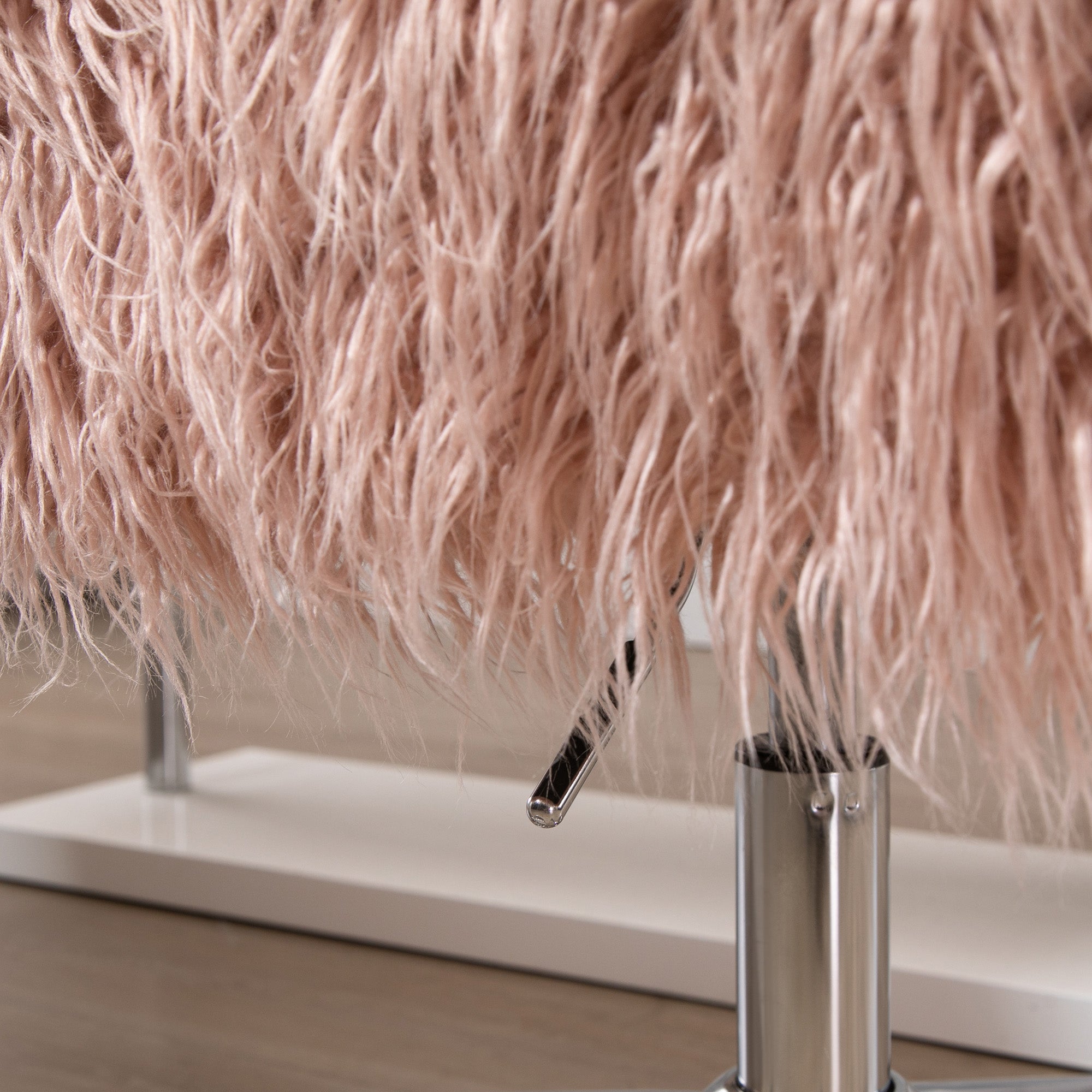 Women's Office Chair Ergonomic Height-Adjustable Faux Fur Pink/Silver