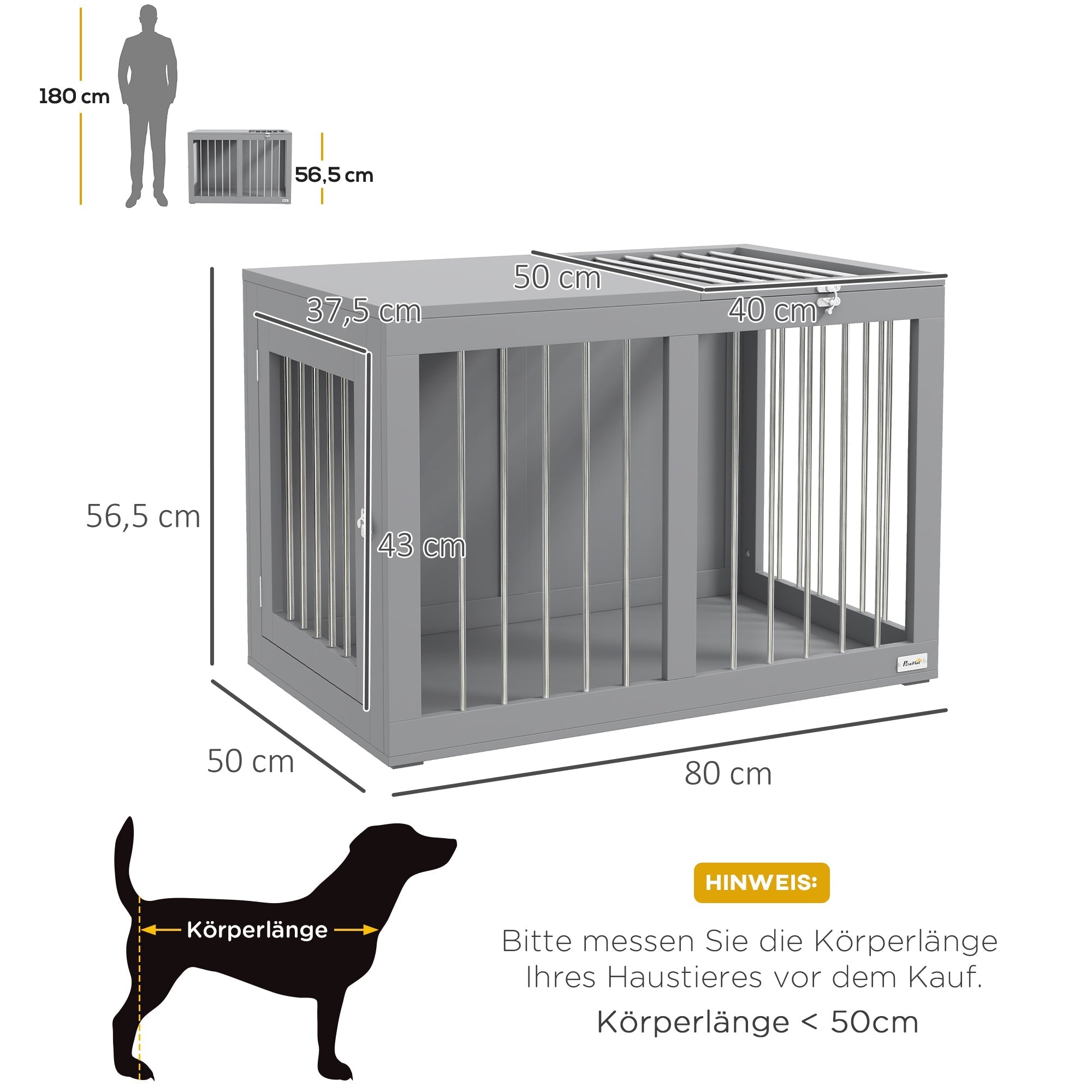 Dog Cage, 2 Doors, Lockable, Steel Mesh, Grey