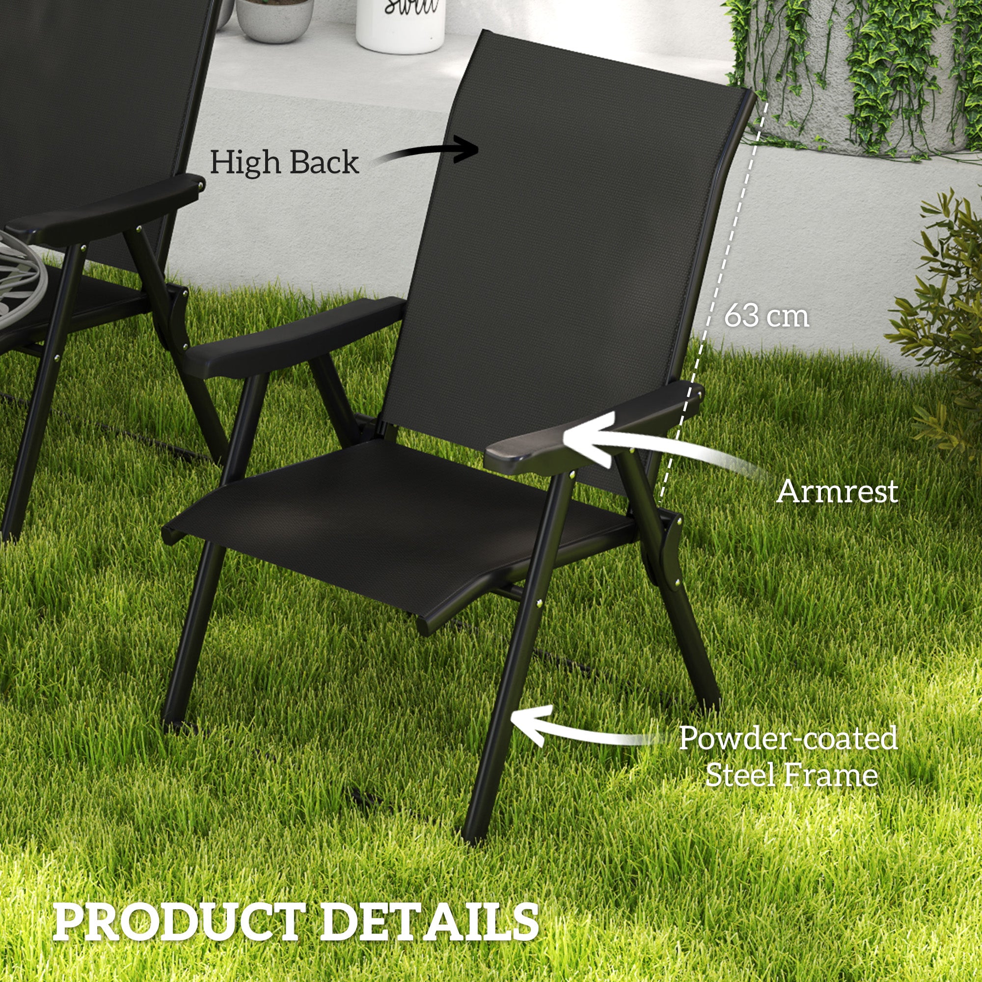 Set of Four Folding Outdoor Chairs Mesh Fabric Steel Black