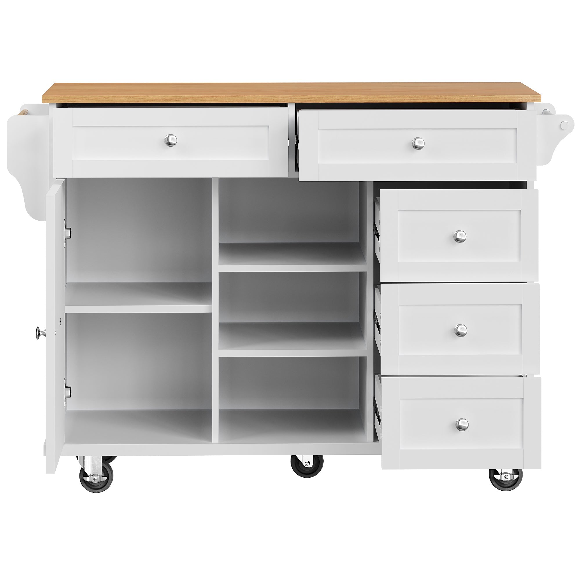 Dining Trolley, 134x46x92cm Drawer & Cabinet Storage, Mobile/Stationary Dual-Use, White