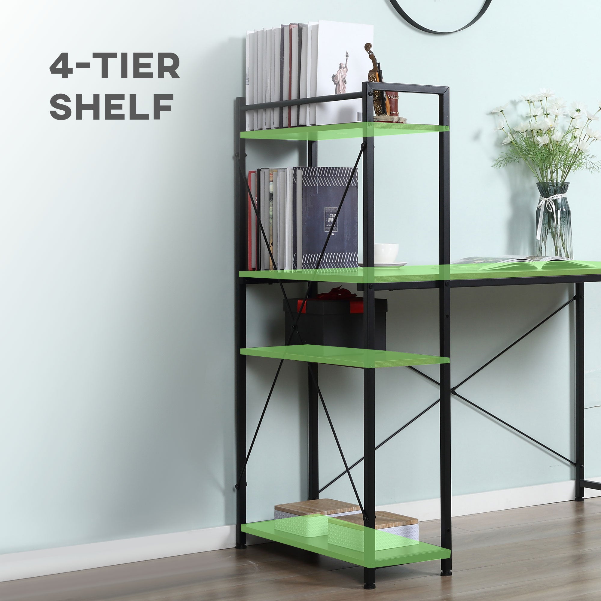 Computer Desk with Storage Shelves Reversible Industrial Style, Walnut and Black