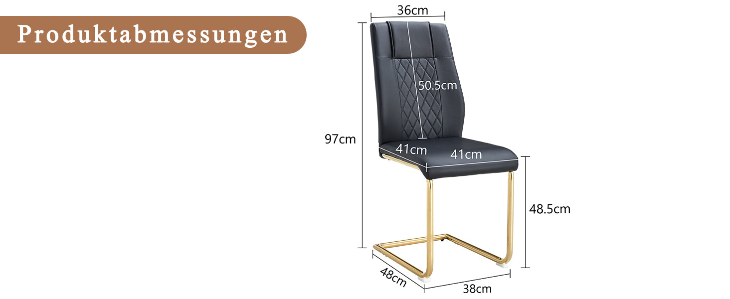 Scandinavian Dining Chairs Set of 4 Mesh Back Gold Metal Legs - Black PU Leather