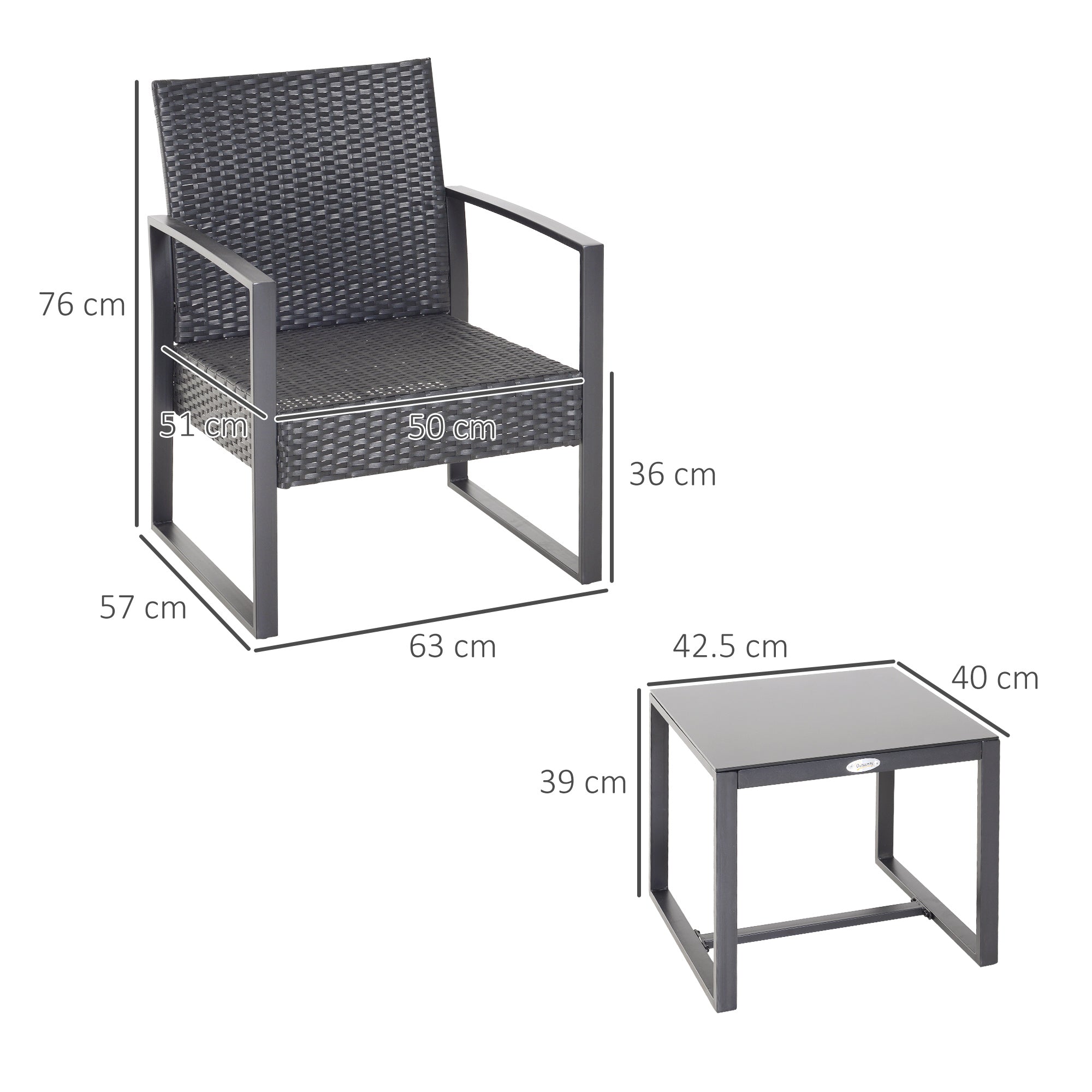 2 Seater Patio Set with Cushions Rattan, Grey/Black