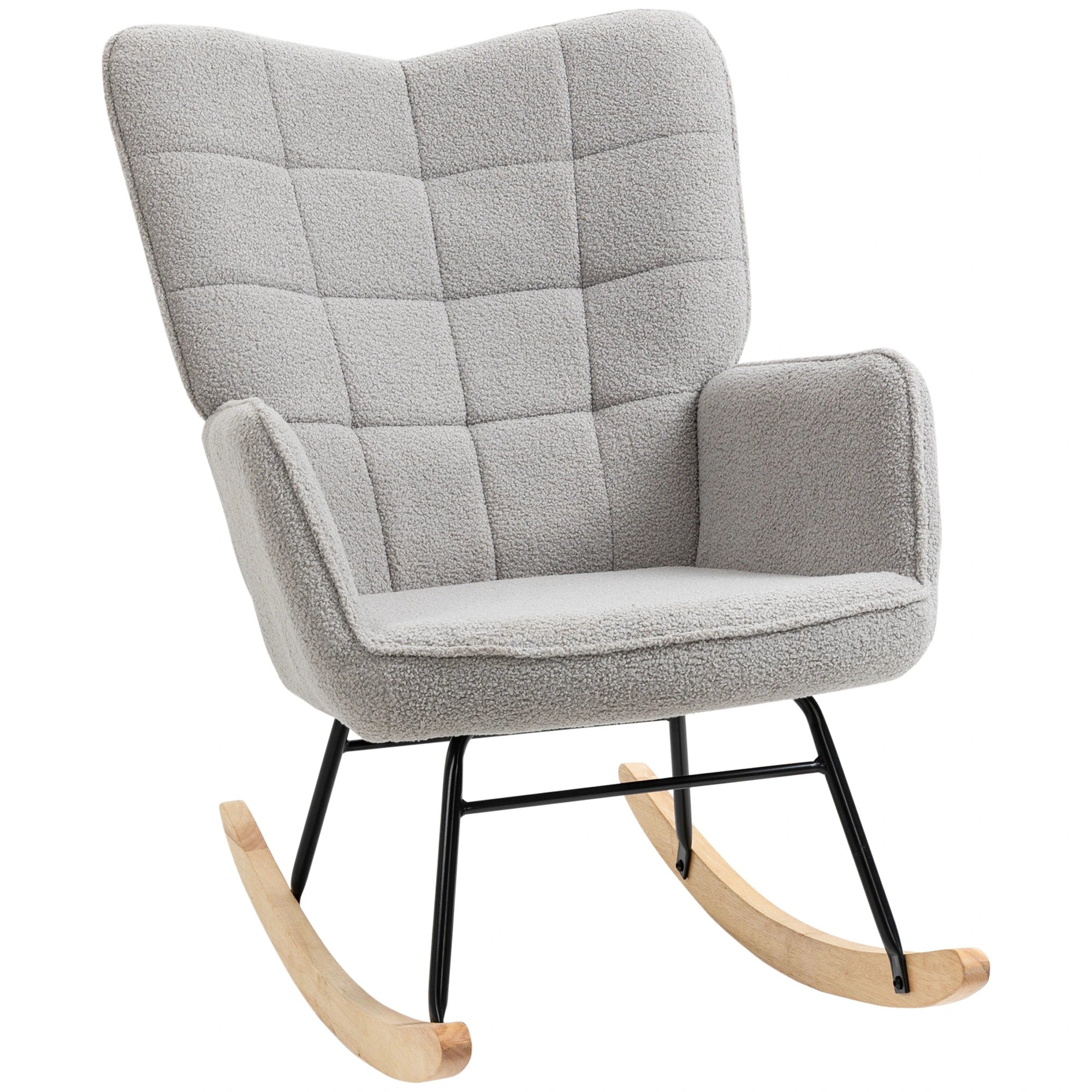 Rocking Chair Swivel Recliner 120 kg Berber Fleece Light Grey