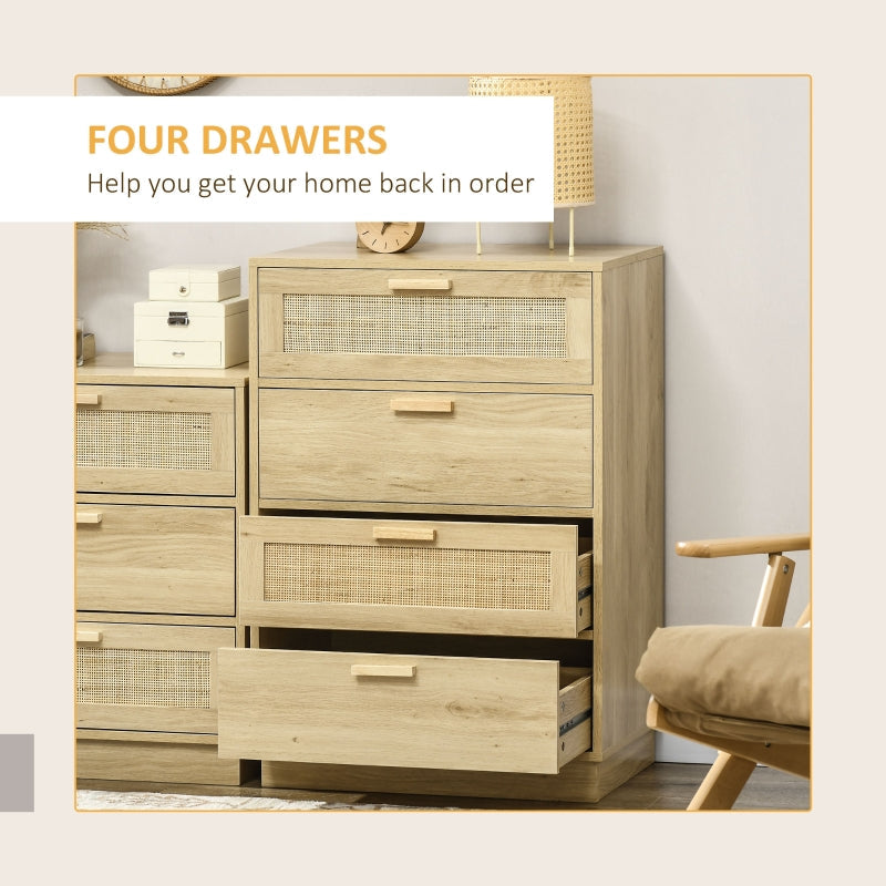 Chest of Drawers Four Rattan Weave Panel Wood-Effect