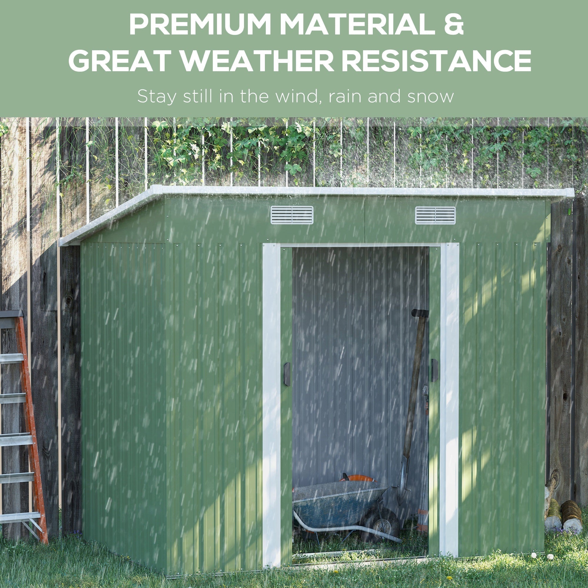 7 x 4ft Outdoor Garden Metal Storage Shed, Tool Storage Box, Light Green