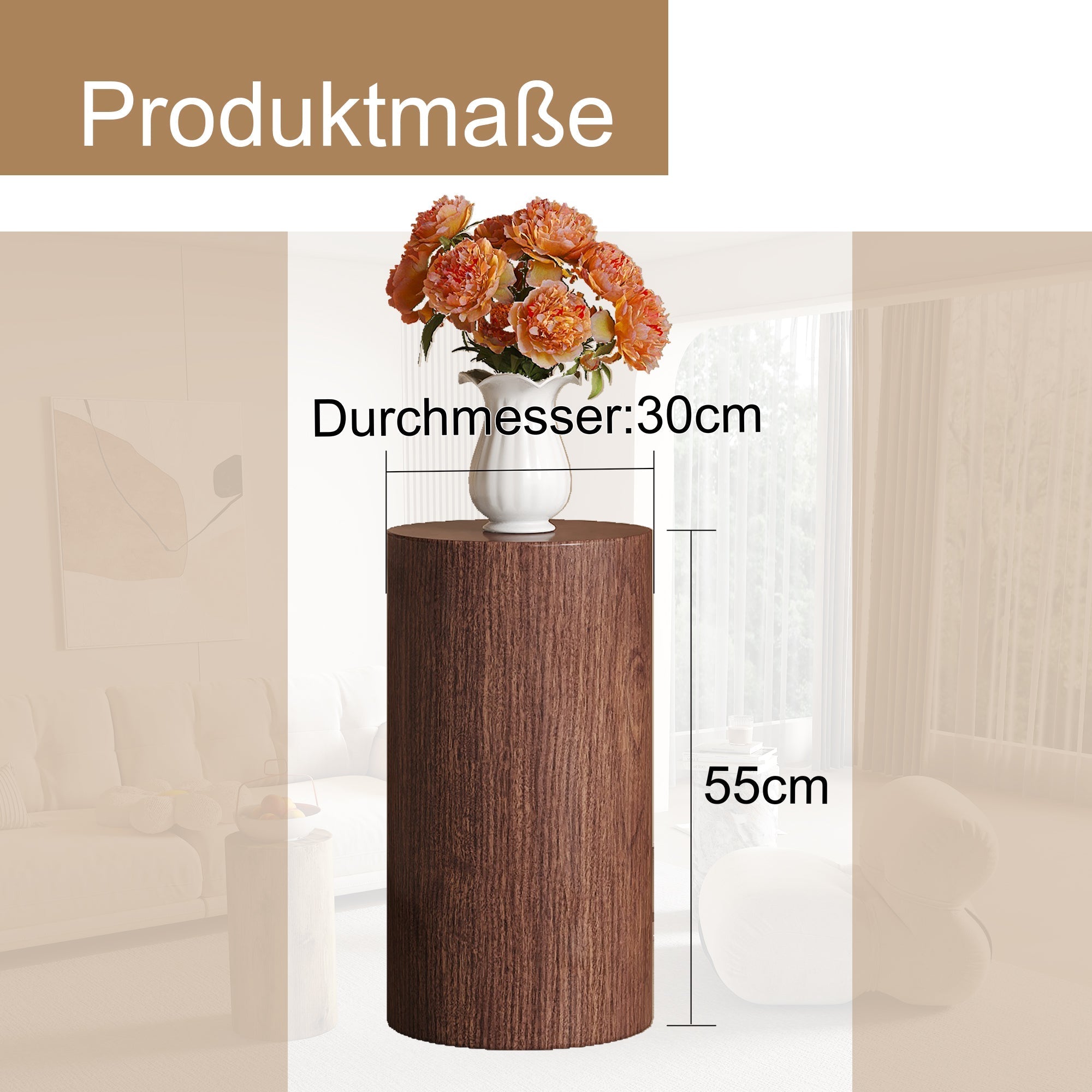 Coffee Table Round Minimalist Design MDF - Walnut