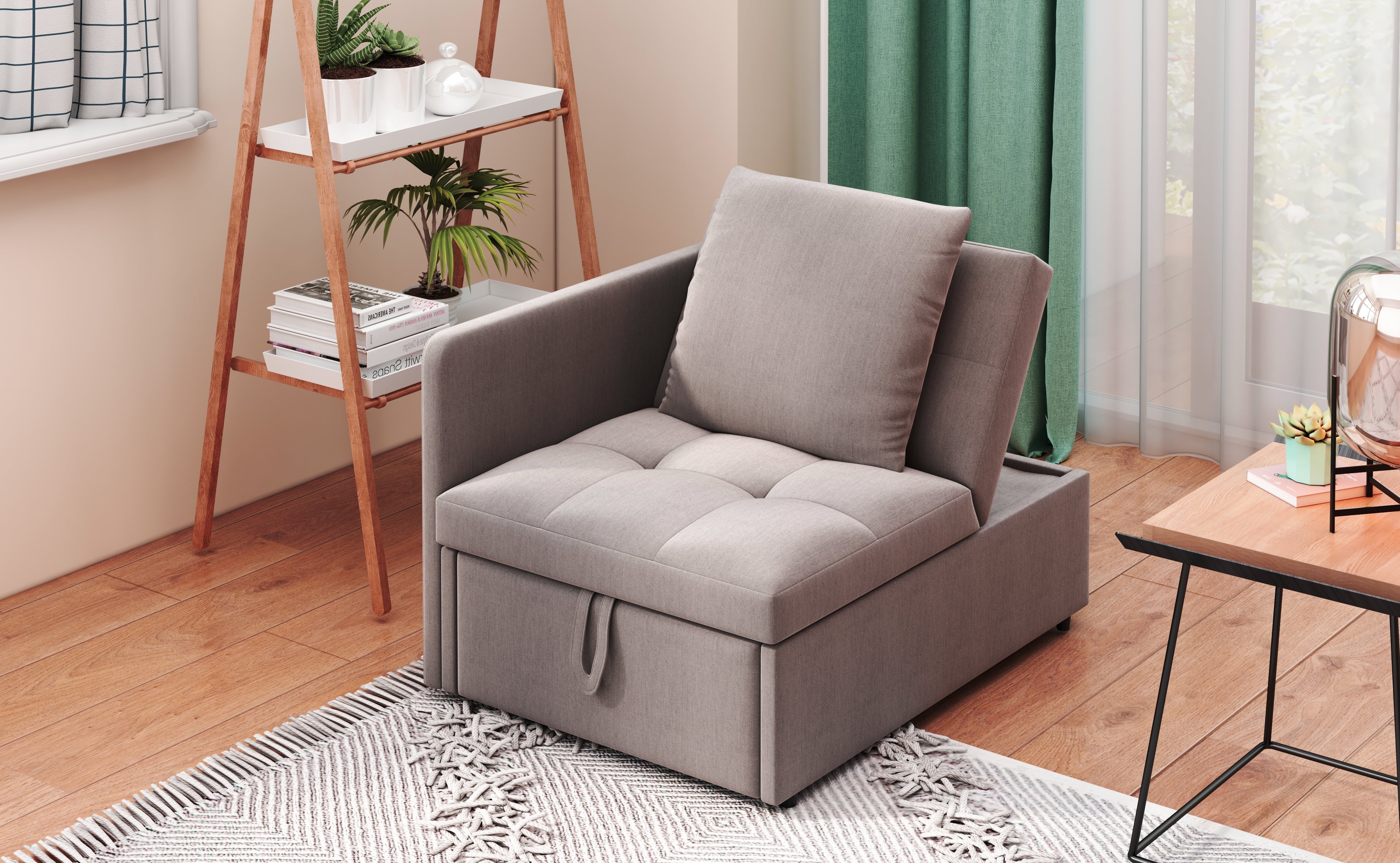Upholstered Sofa Bed 3-in-1 Multifunctional Adjustable Daybed, Linen Fabric