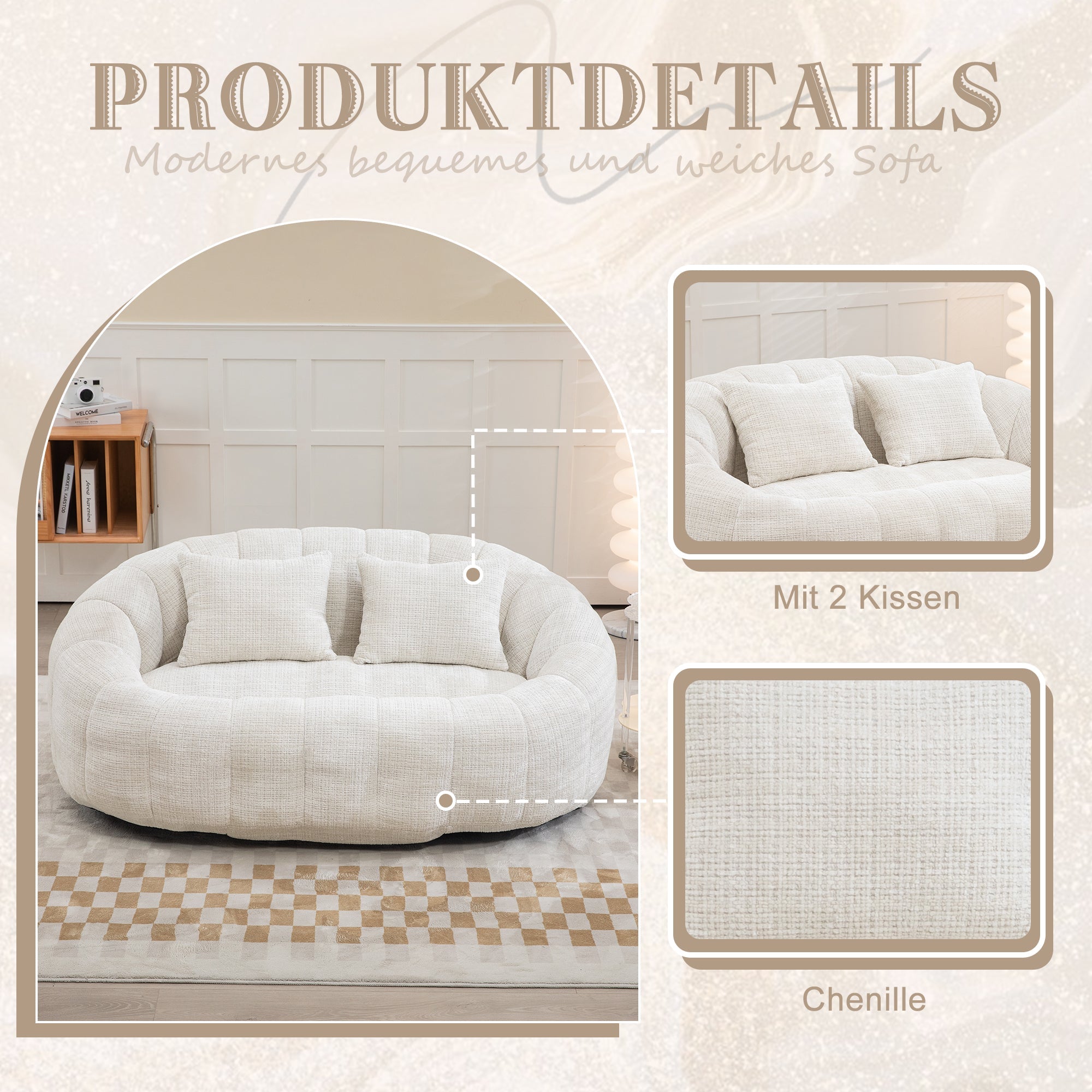 Bean Bag Sofa Lounger High Back Indoor & Outdoor Beige Chenille