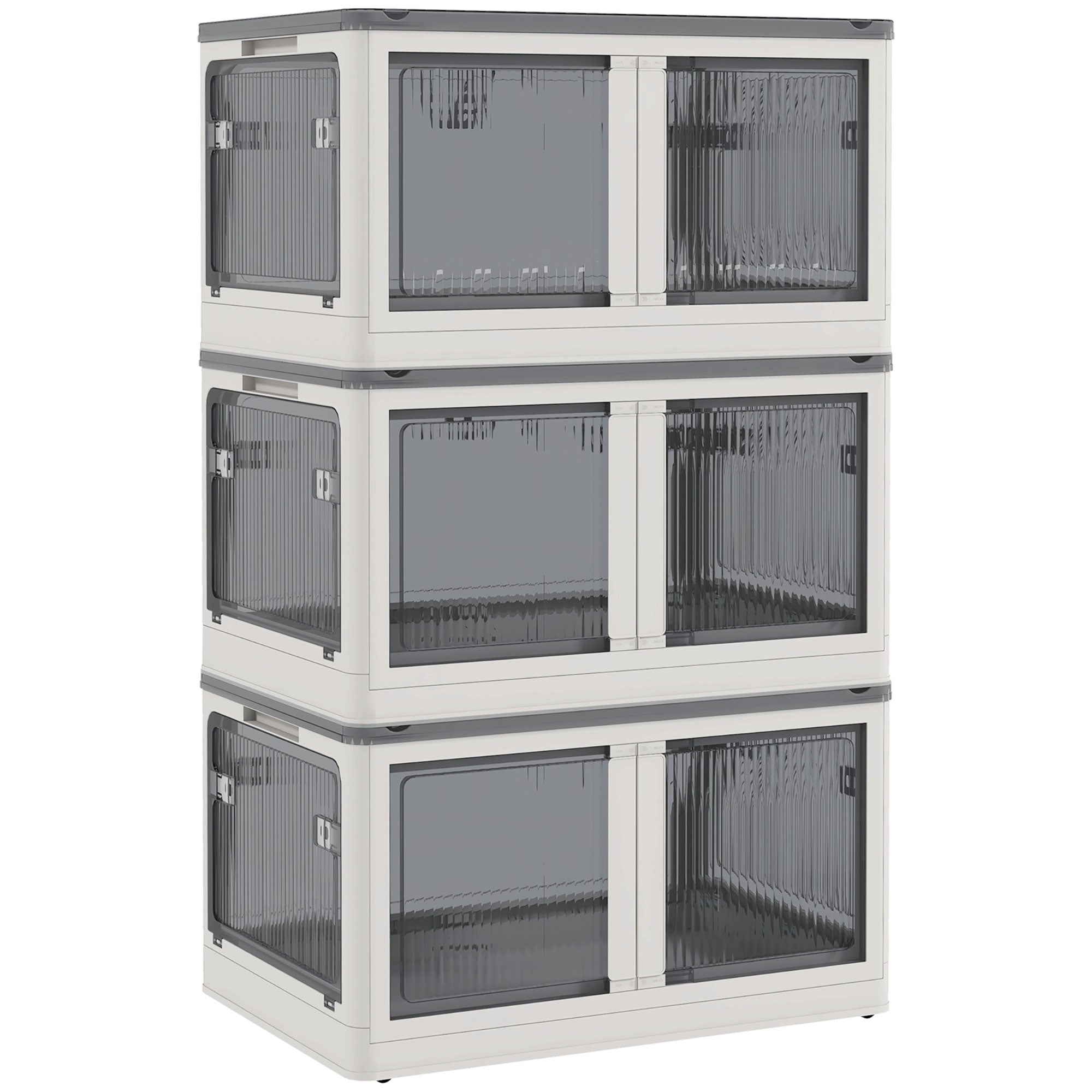 Storage Box 69L Stackable Foldable Wheels 5-Sided Access, White