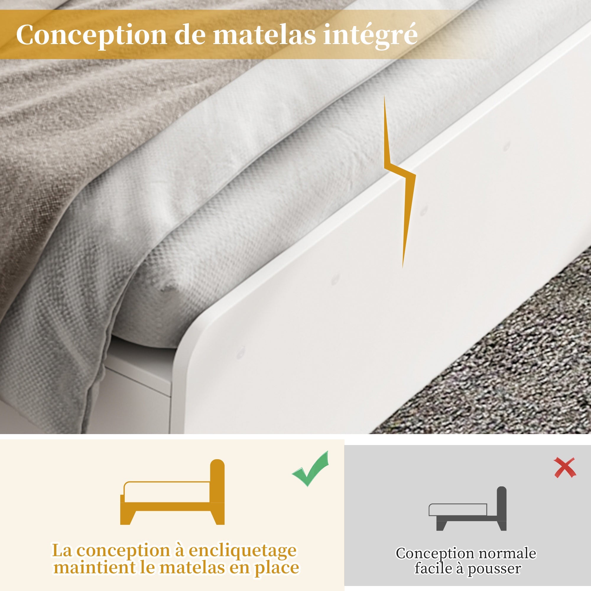Storage Bed 140x200cm with USB, Power Outlet, LED and Drawers, White Solid Wood