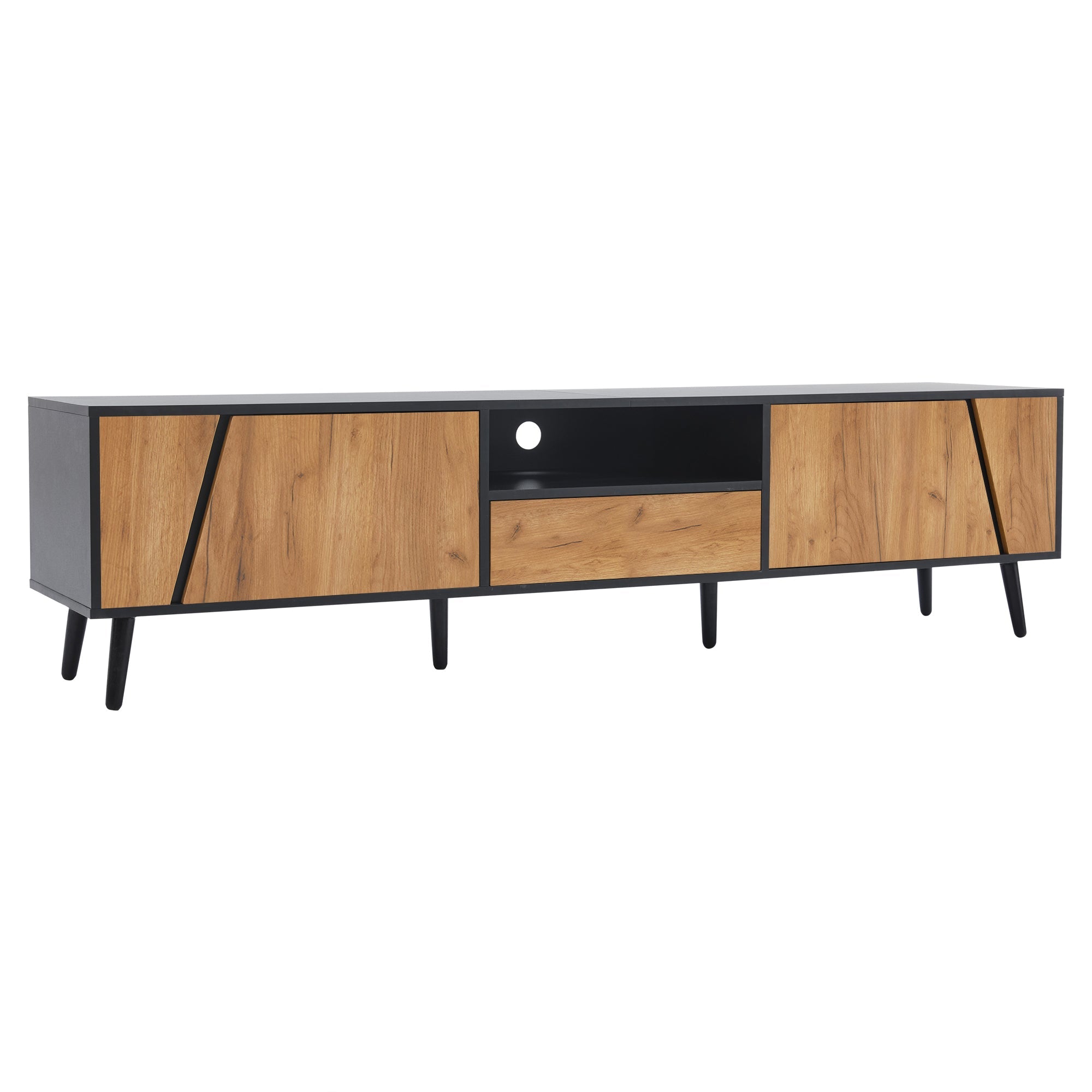 Lowboard TV Board, TV Cabinet with Drawers and 2 Cabinets, Modern Minimalist, Solid Wood