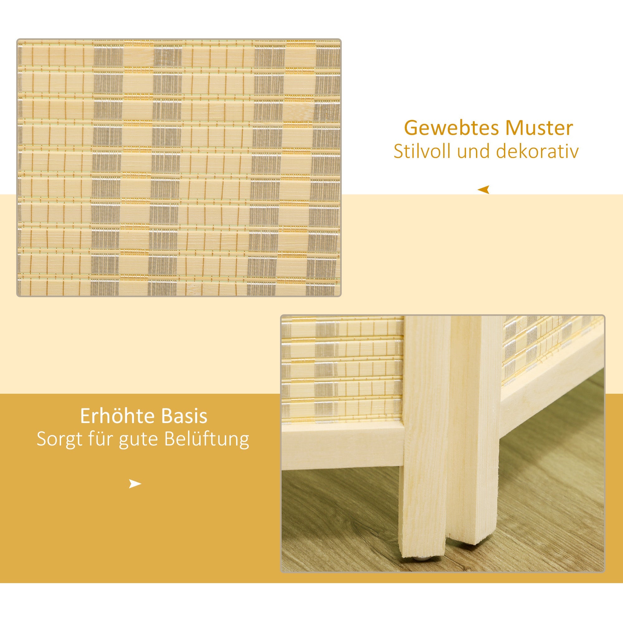 Folding Screen 4-Panel 180x180cm Room Divider, Bamboo Natural