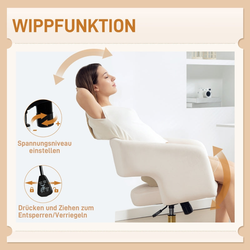 Desk Chair Rolling Height-Adjustable Tilt Function - Velvet Cream White