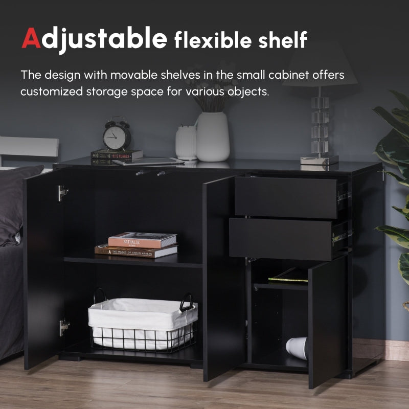 High Gloss Side Cabinet Push-Open 2 Drawers 2 Cabinets Black