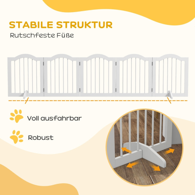 Hundegitter, 5-teilig, klappbar, Massivholz/MDF, Weiß