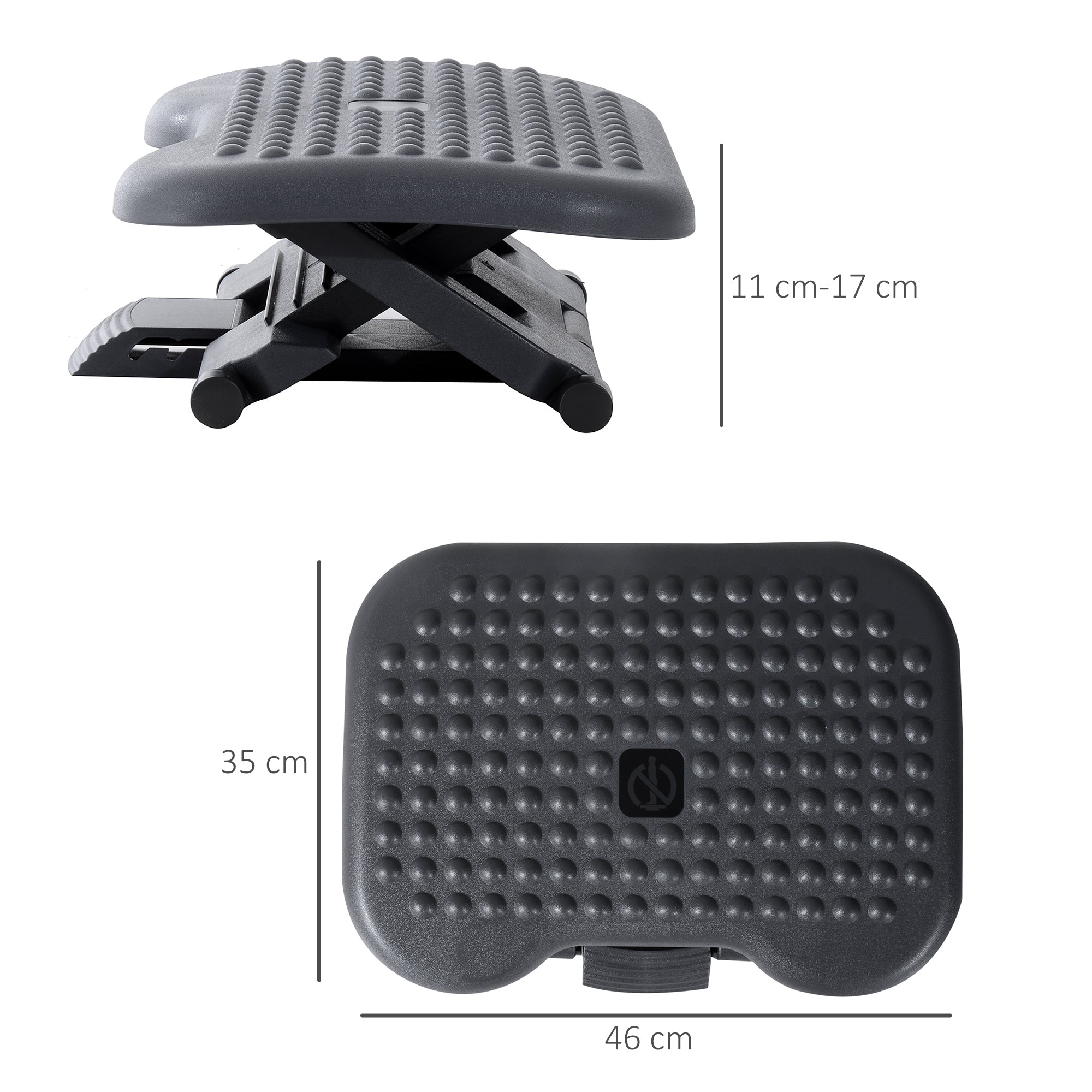 Relax Footrest for Office, Height-Adjustable, Plastic Dark Grey, 46x35cm