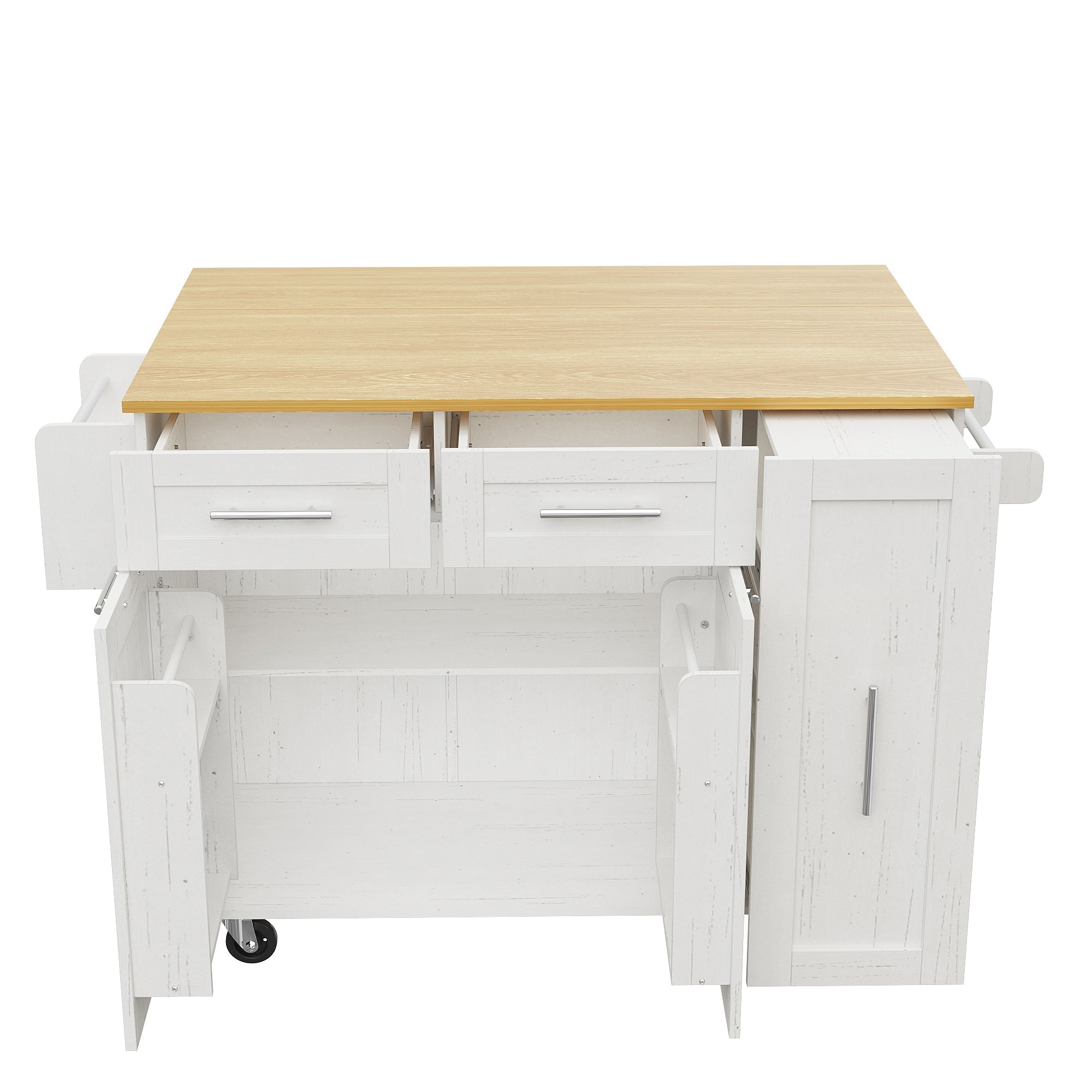 Modern Kitchen Island Cabinet, Buffet Dining Cart with Storage, White