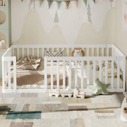 Wooden Bed Frame with Safety Fence, 90x200cm, White Pine Wood