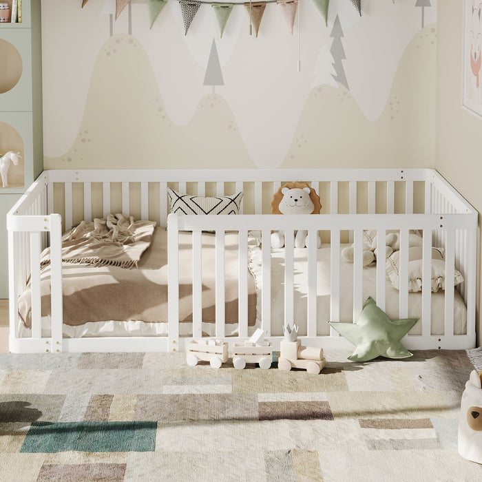 Wooden Bed Frame with Safety Fence, 90x200cm, White Pine Wood