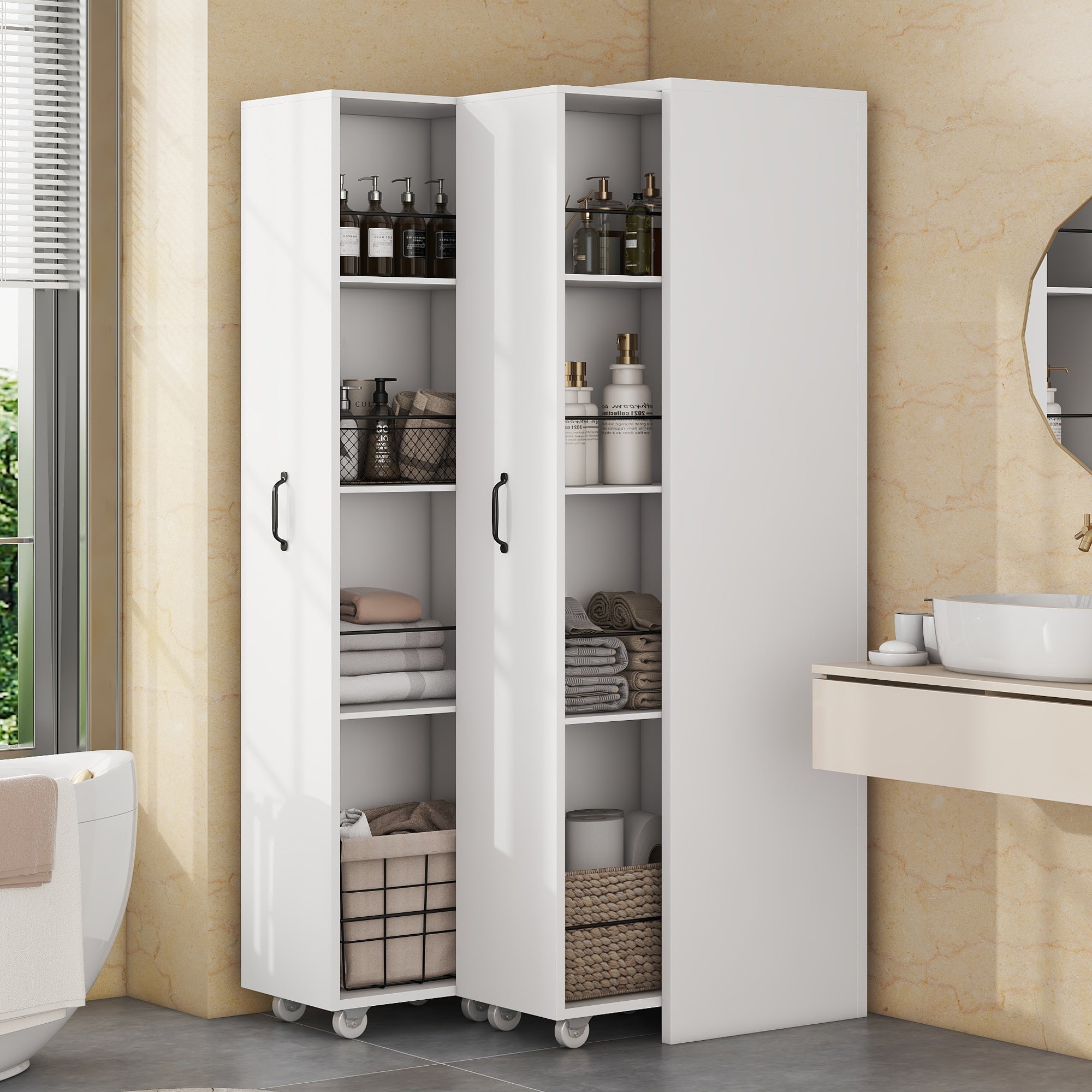 Expandable Bookshelf 4-Shelf Storage, Interchangeable, MDF, White