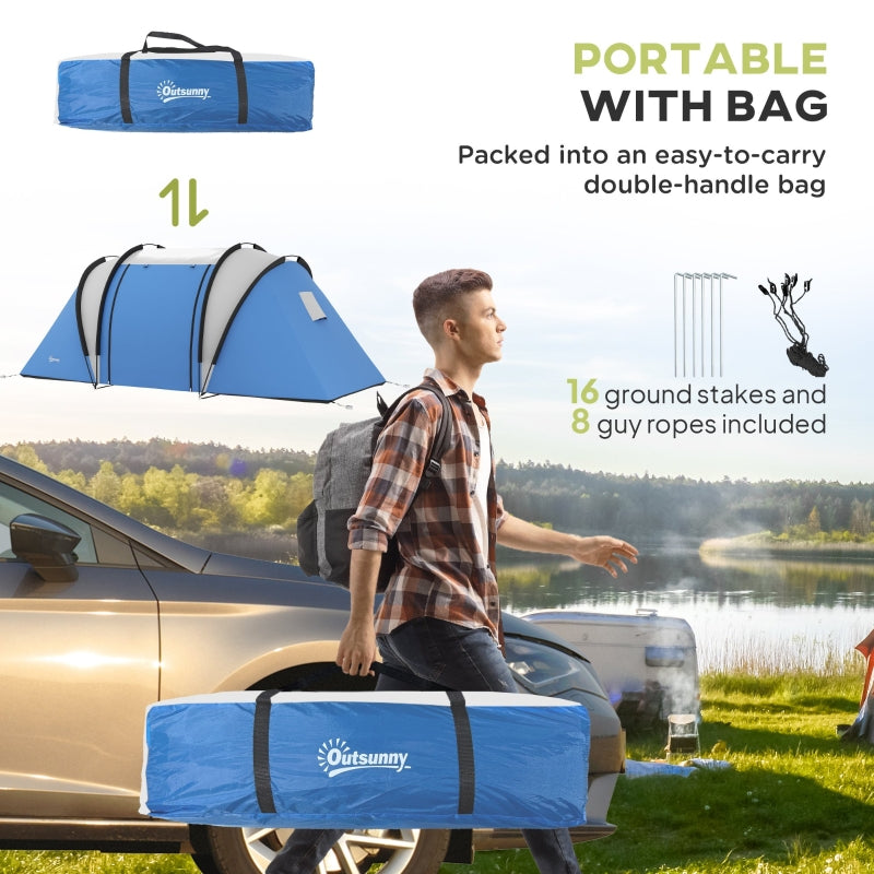 Camping Tent, 2 Bedrooms Living Area 3000mm Waterproof Family, Blue