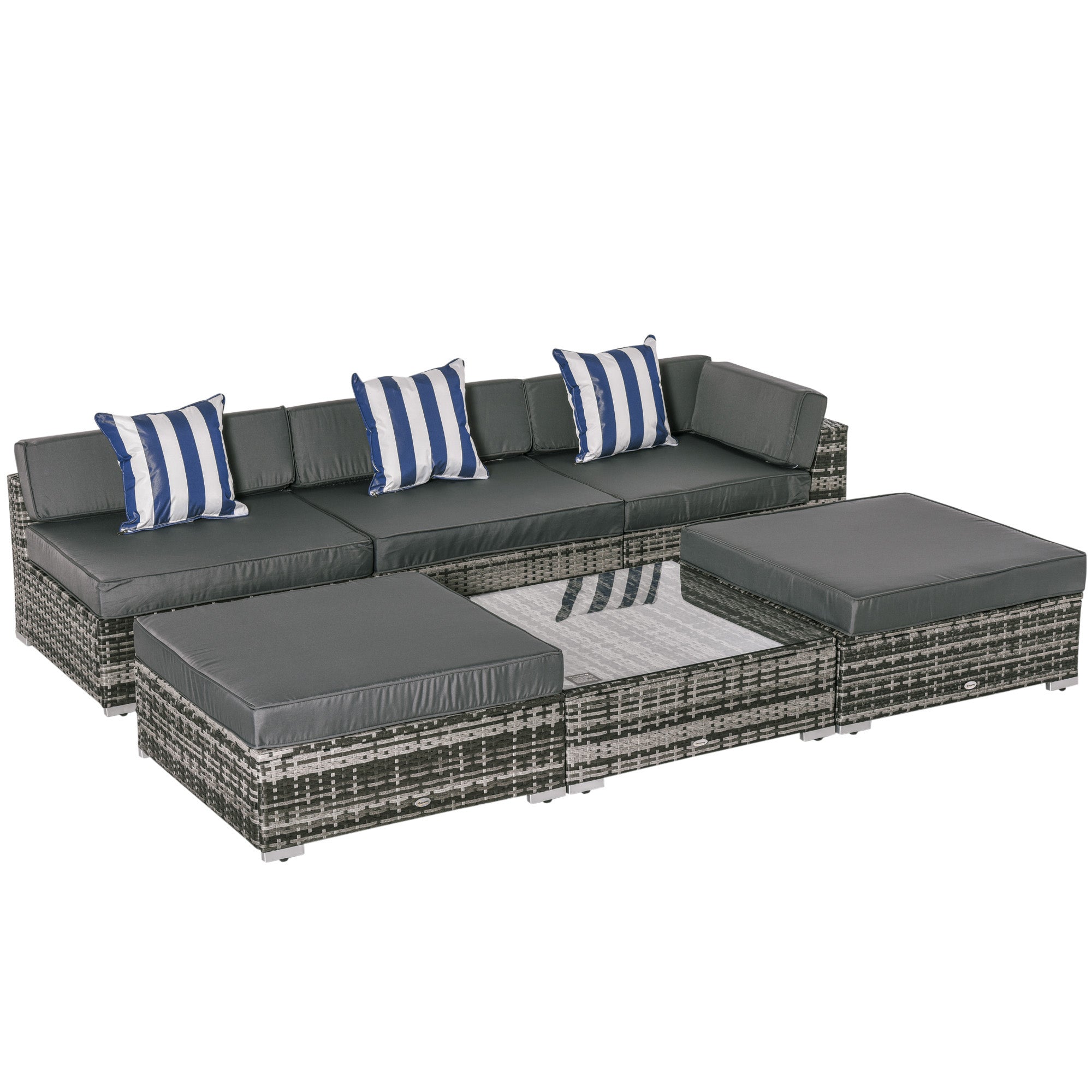 6 PC Rattan Sofa Set Sectional Wicker Weave with Coffee Table and Cushions Grey